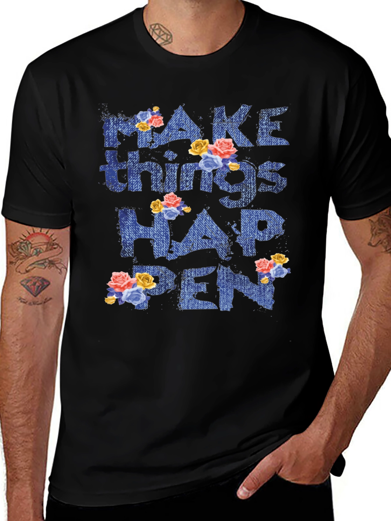 Black Floral 'Make Things Happen' Graphic Tee main image