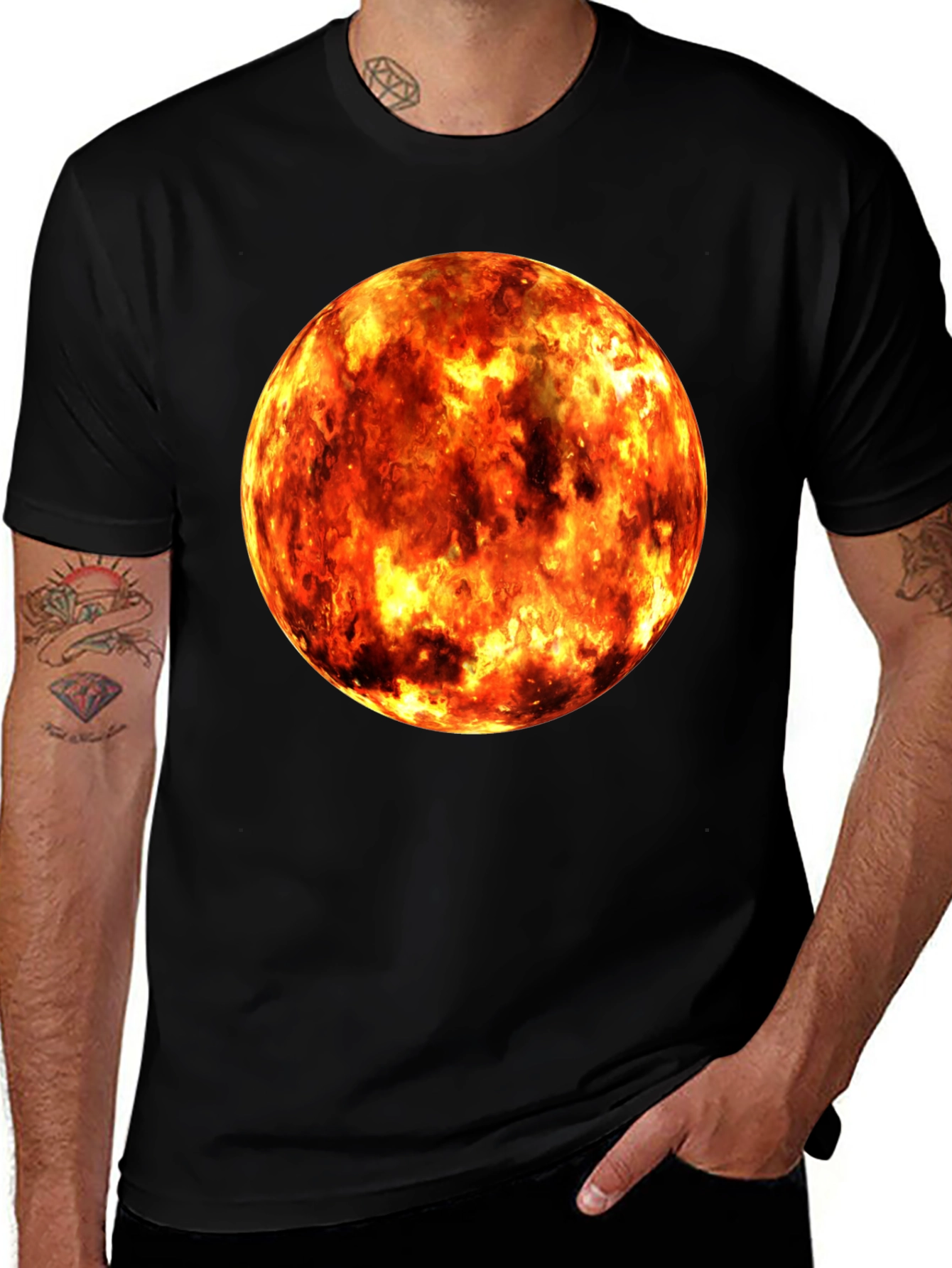 Fiery Planet Graphic Black T-Shirt