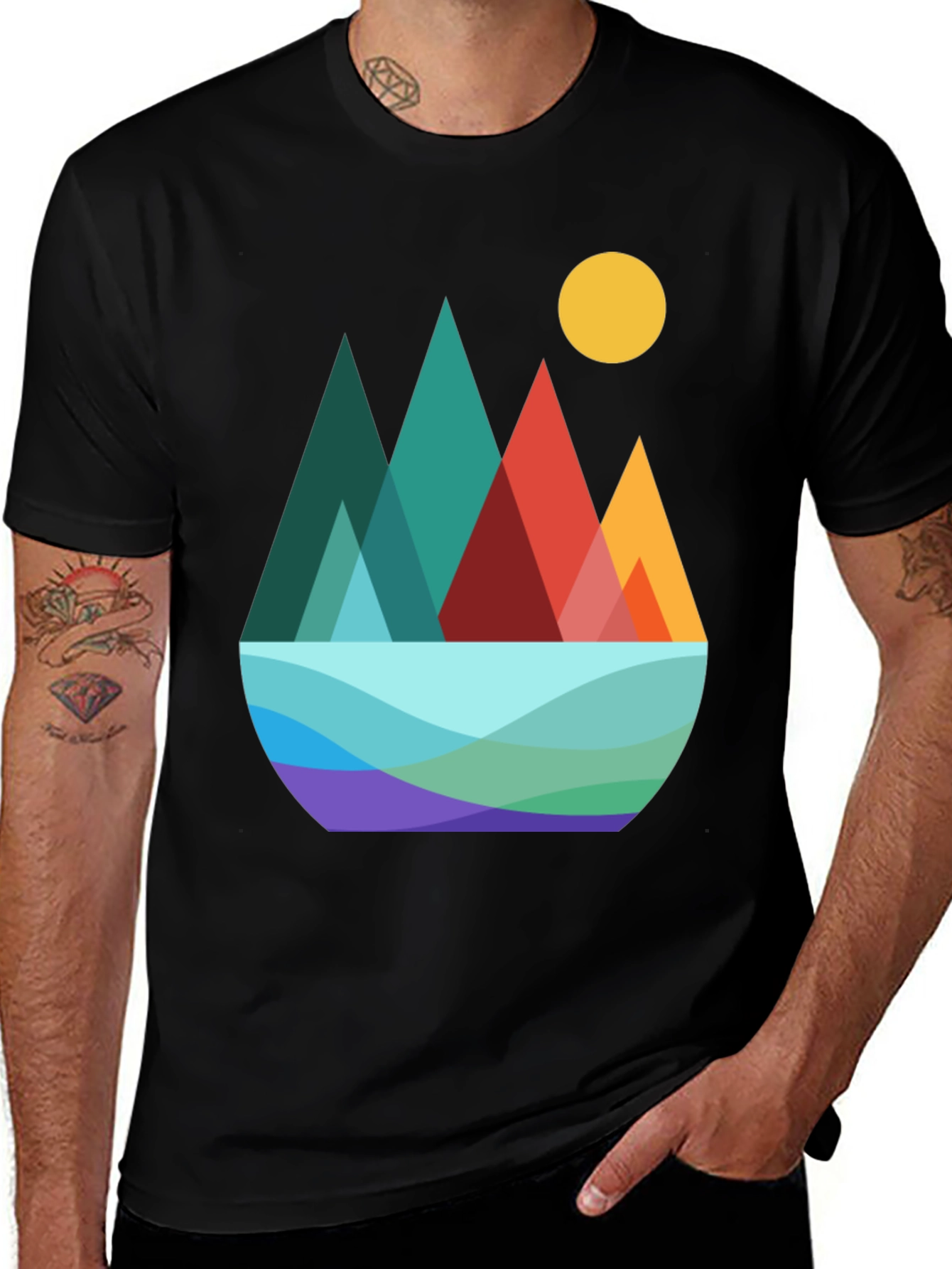 Variant 6 of Geometric Mountain Scene Graphic Tee - Black