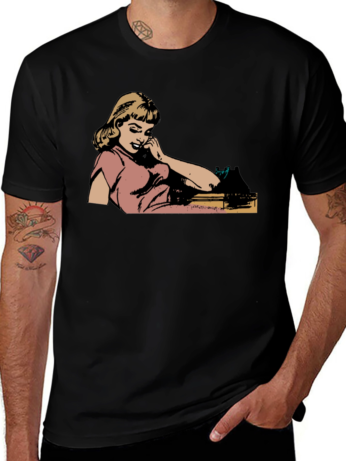 Variant 6 of Retro Woman on Phone Graphic T-Shirt