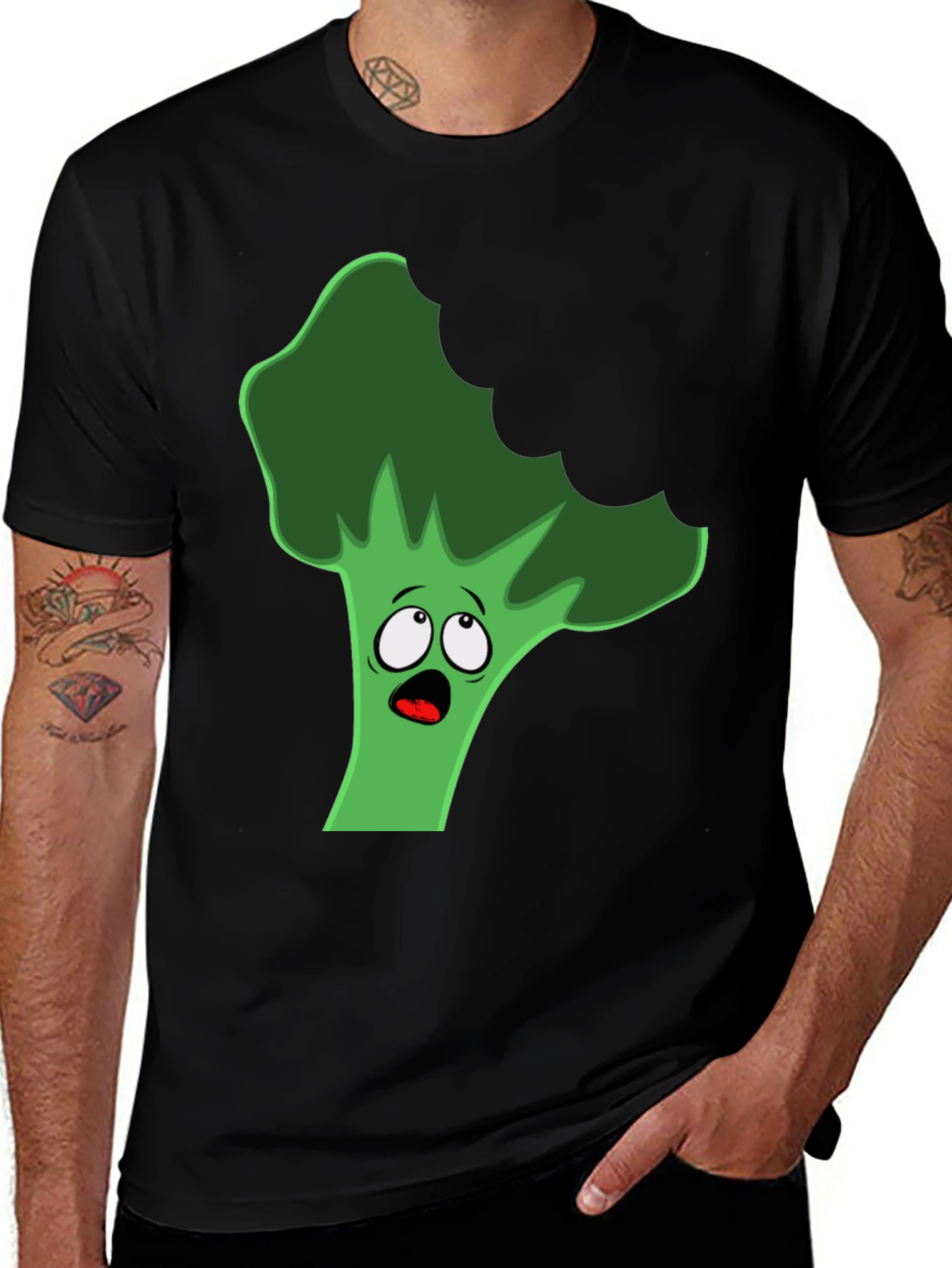 Variant 15 of Funny Broccoli Cartoon Black T-Shirt