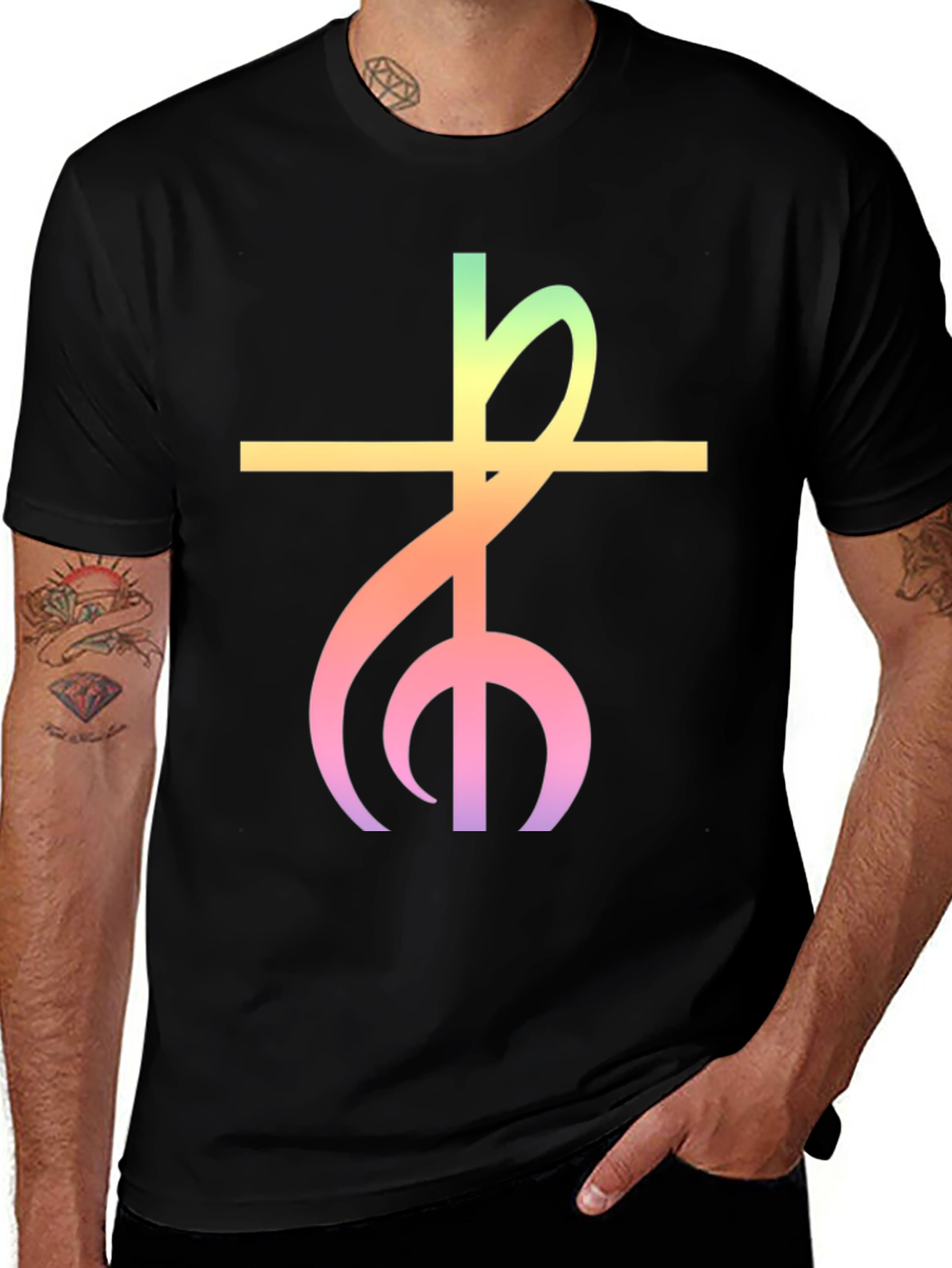 Variant 12 of Musical Cross Graphic Tee - Stylish Cotton Blend Shirt