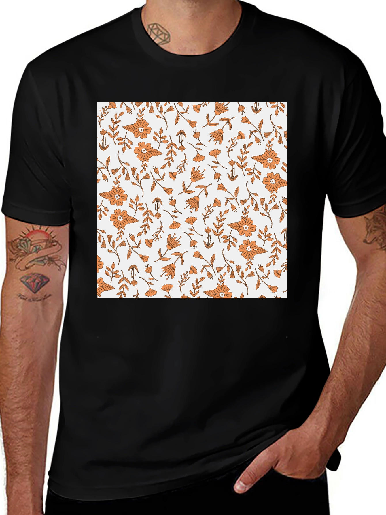 Variant 10 of Floral Print Black Tee