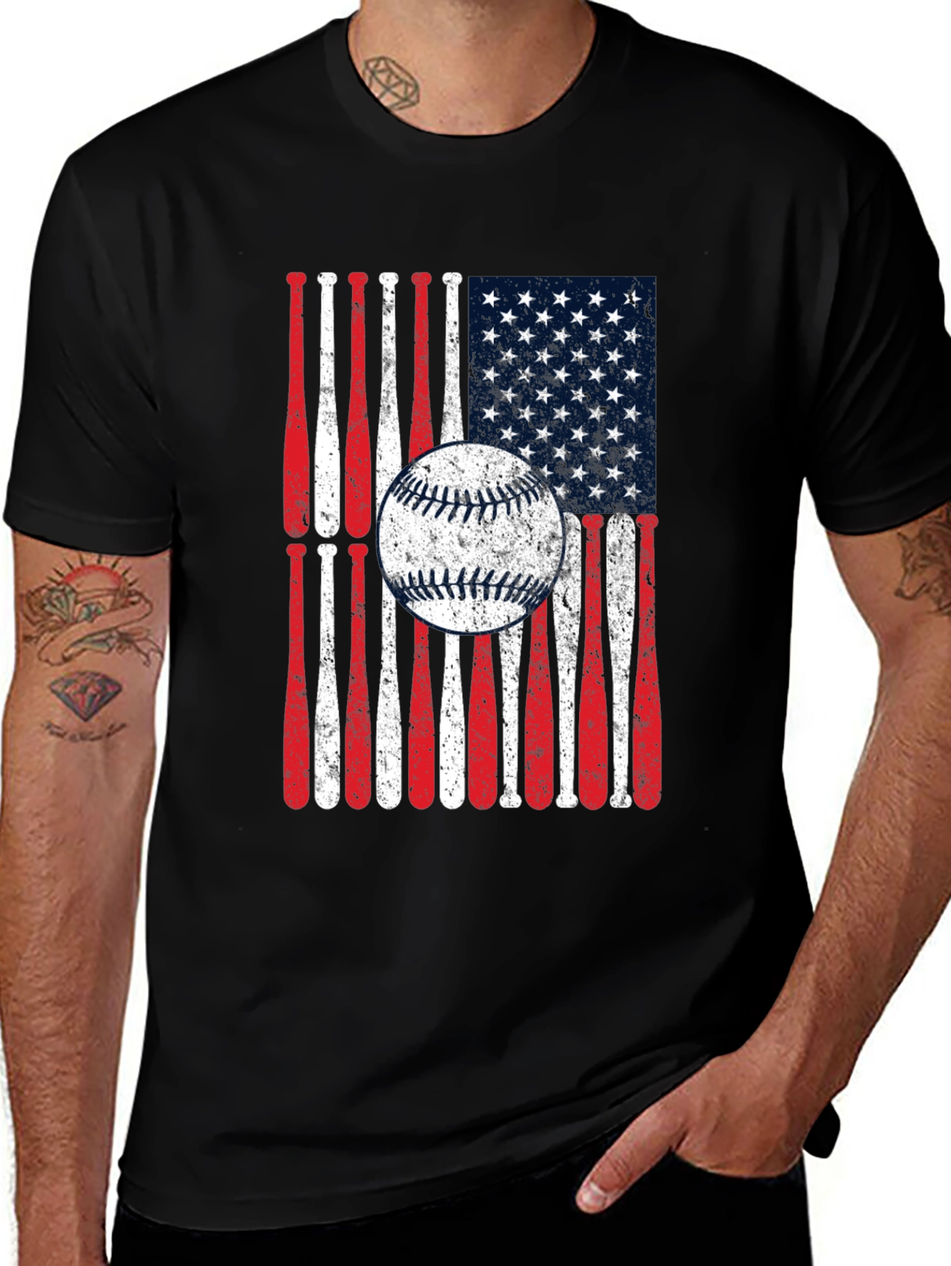 Variant 14 of Patriotic Baseball Bat American Flag Graphic T-Shirt
