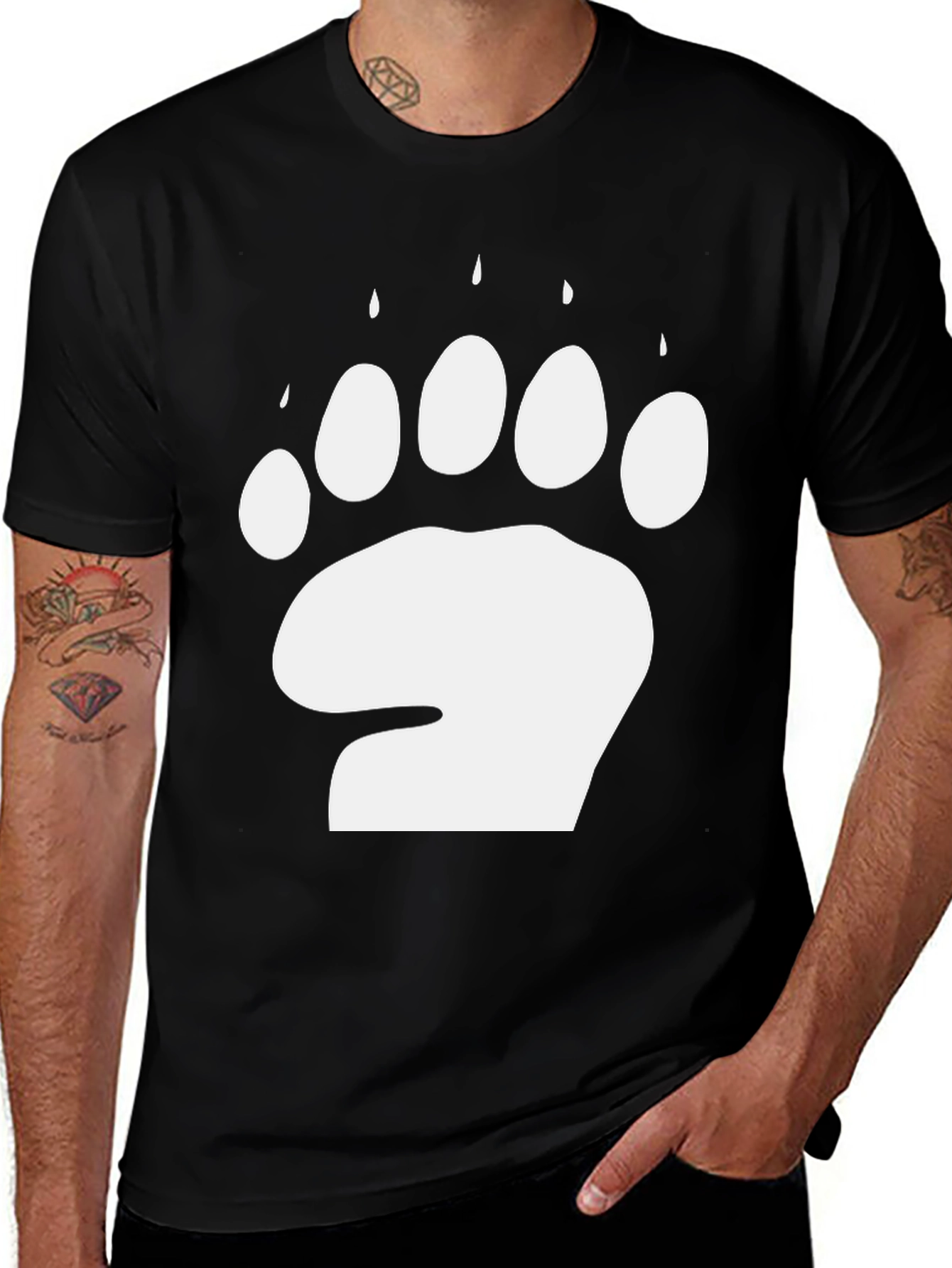 Variant 11 of Bear Paw Print T-Shirt - Black Cotton Blend