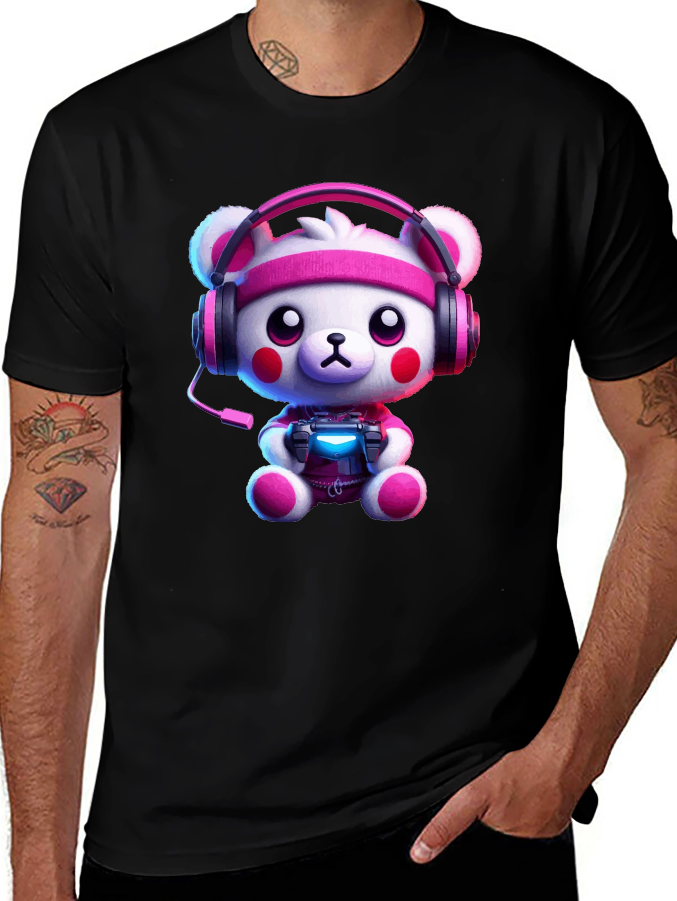 Variant 5 of Gamer Bear Black T-Shirt