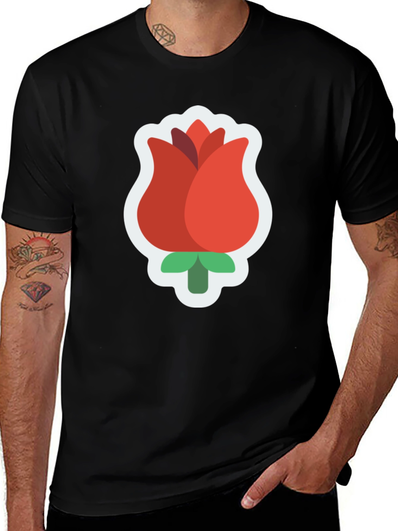Variant 4 of Red Tulip Graphic Black T-Shirt