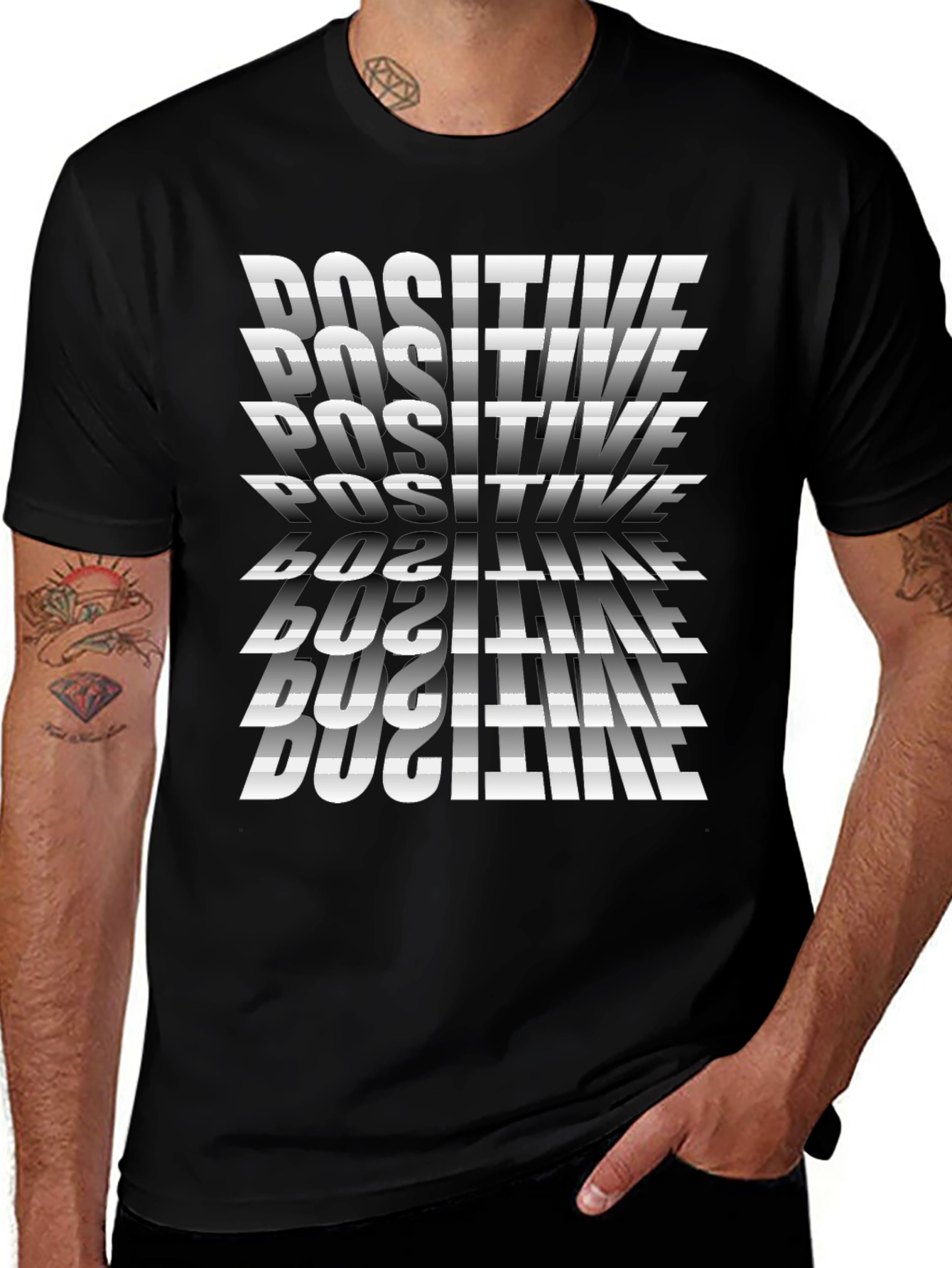 Variant 15 of Positive Graphic Print Tee - Stylish Black T-Shirt