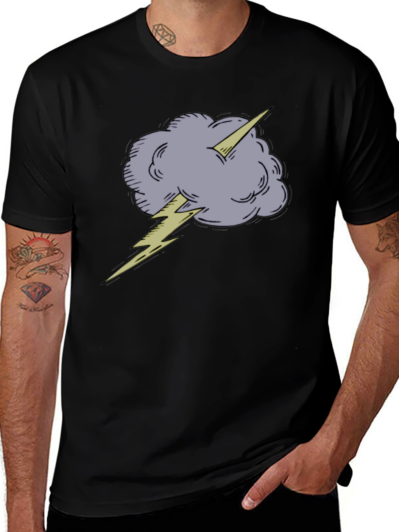 Storm Cloud Lightning Bolt Graphic Tee - Black