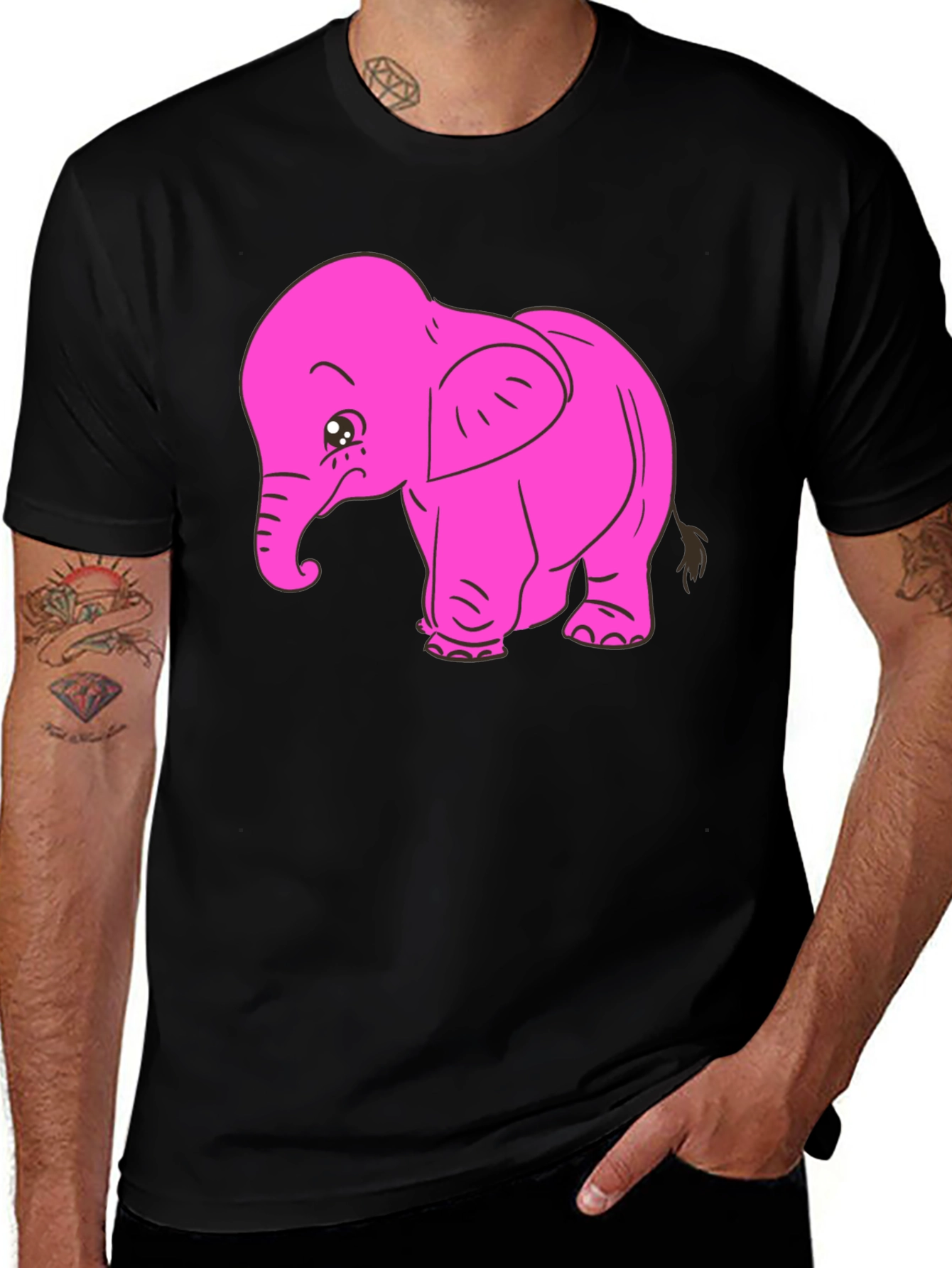 Variant 14 of Pink Elephant Graphic Tee - Black Cotton T-Shirt