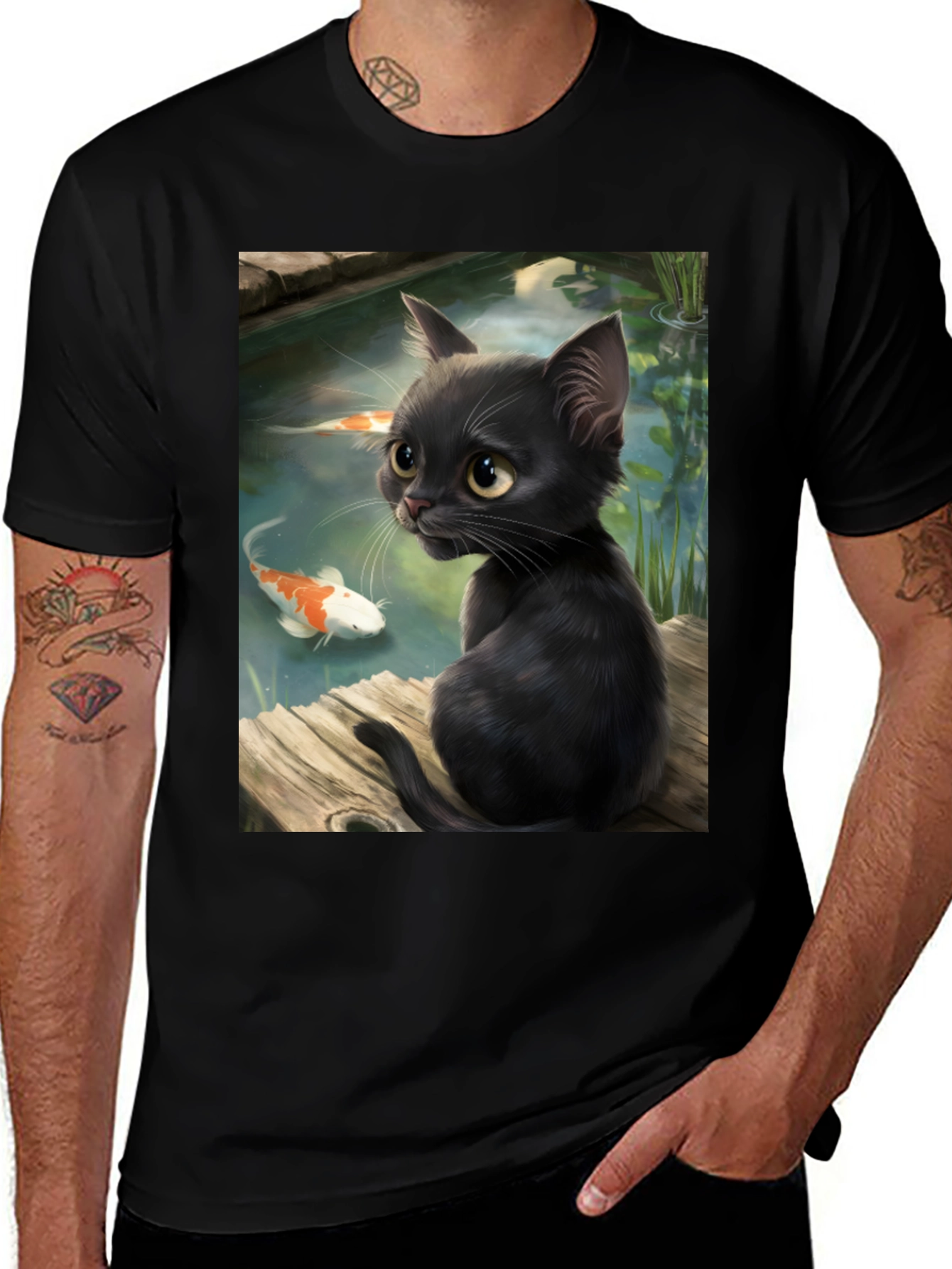 Variant 12 of Black Cat & Koi Pond Graphic T-Shirt