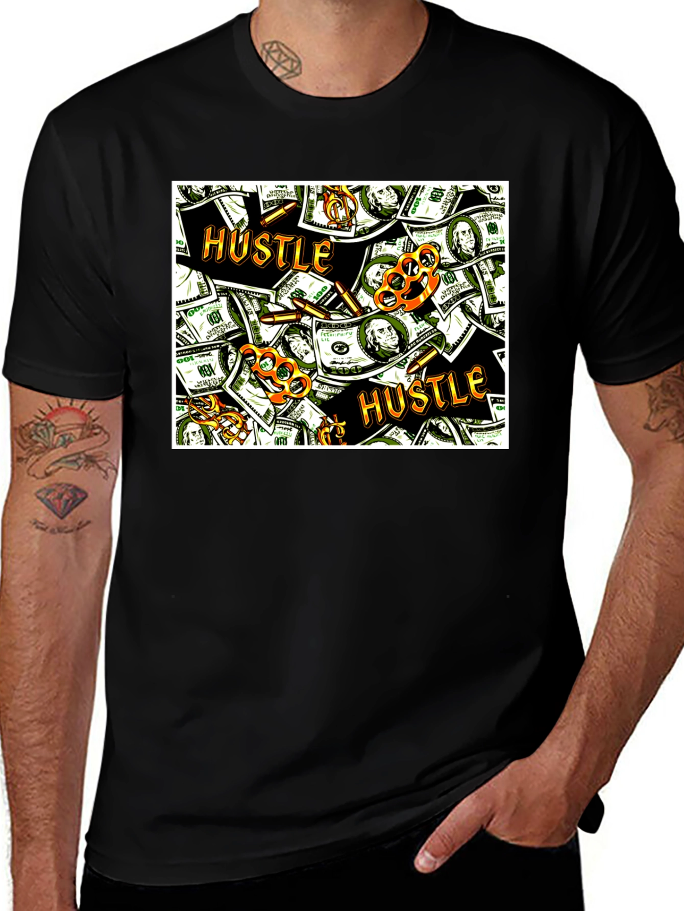 Variant 19 of Hustle Graphic Print Black T-Shirt