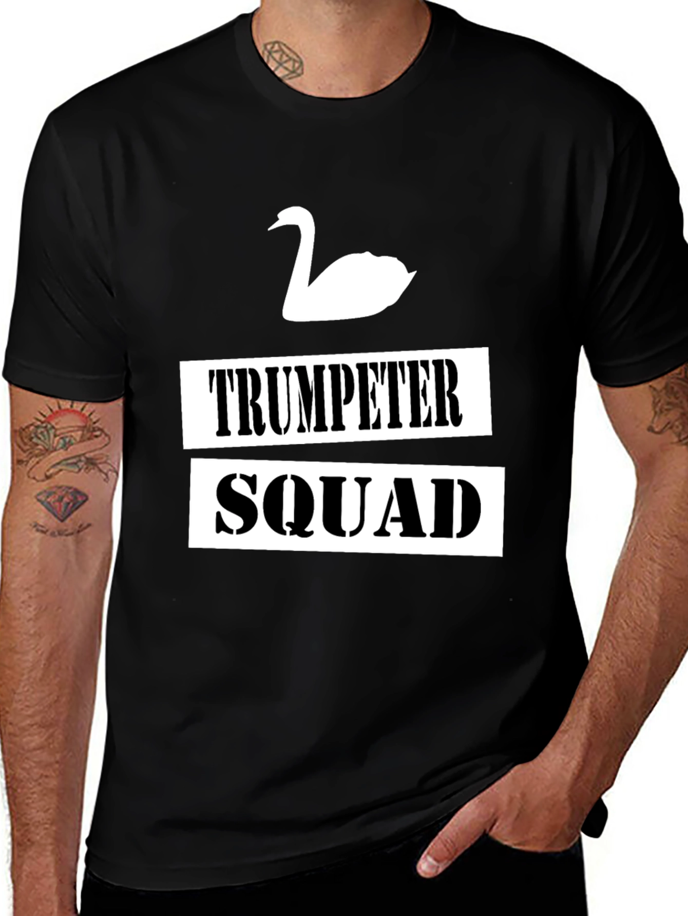 Variant 15 of Trumpeter Swan Squad Graphic T-Shirt - Black Cotton Tee