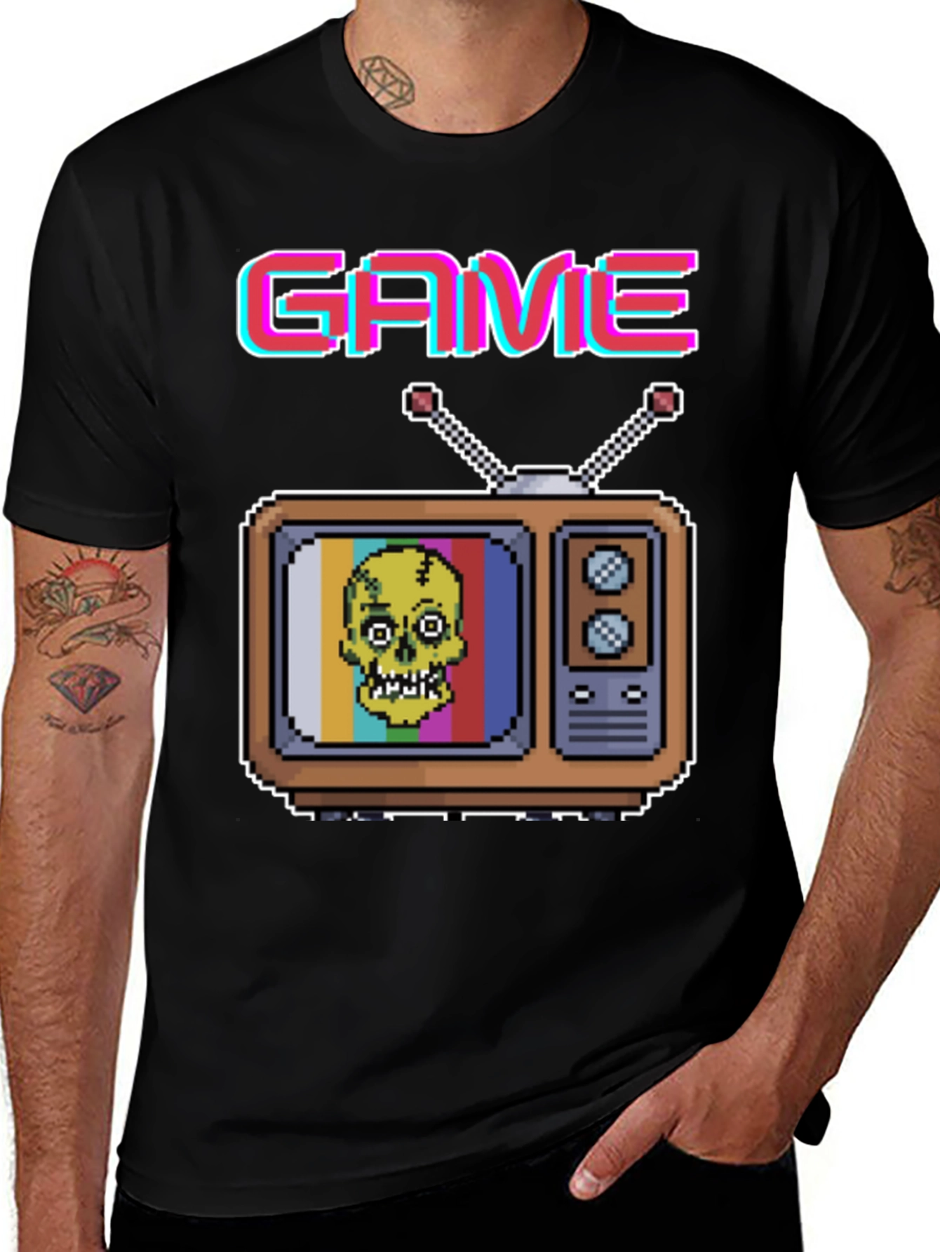 Variant 26 of Pixel Skull TV Game T-Shirt