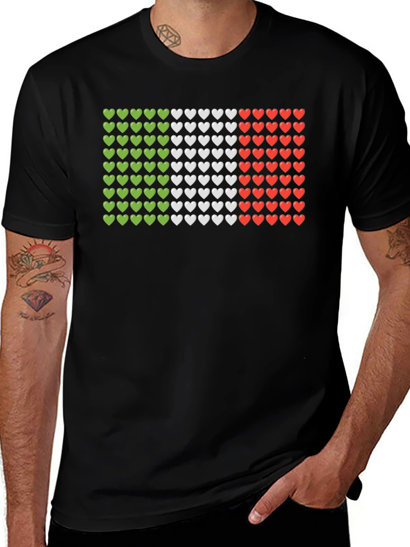 Variant 10 of Italian Flag Hearts Graphic Tee - Black T-Shirt