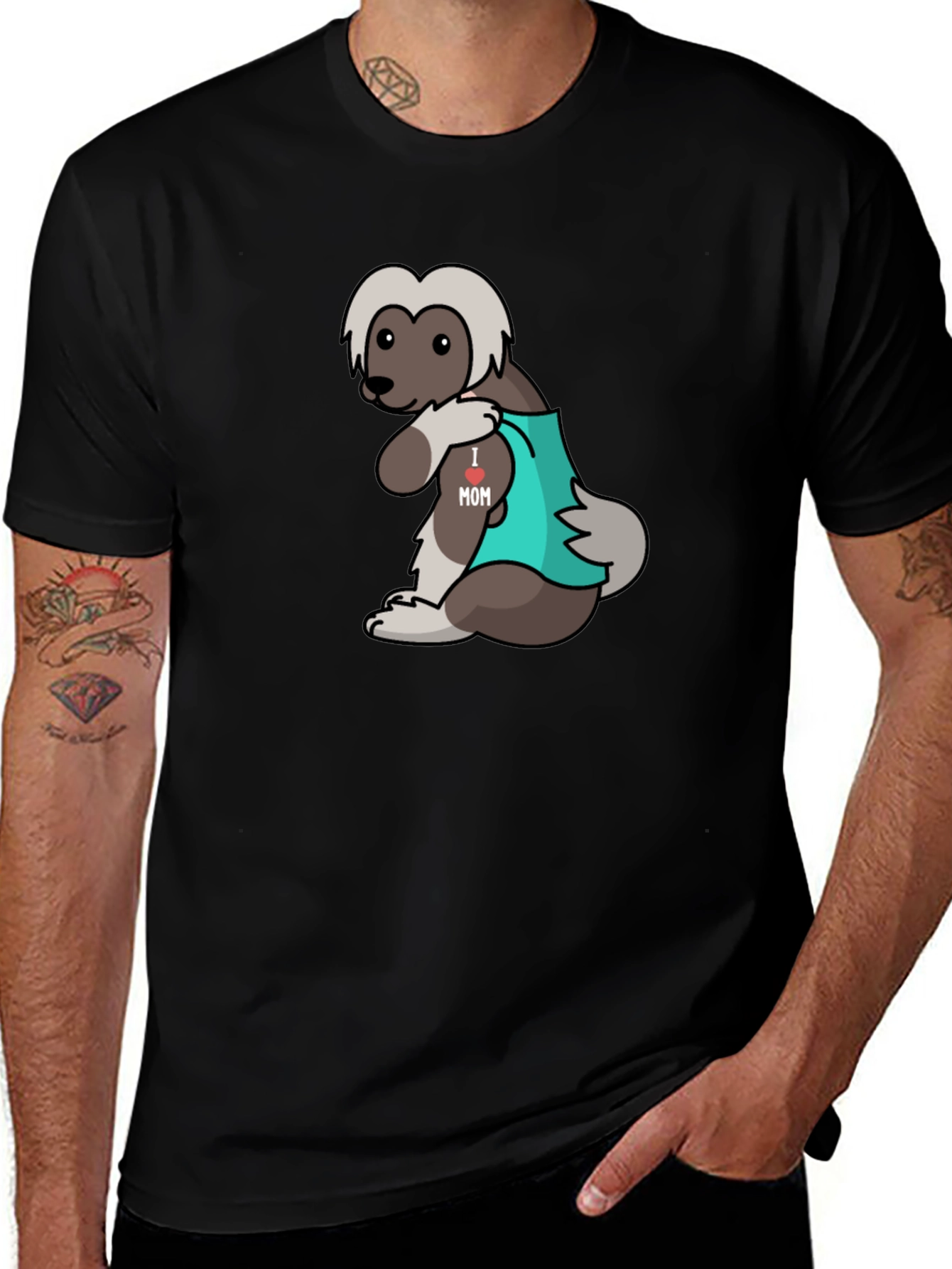 Variant 28 of Funny 'I Love Mom' Dog Tattoo T-Shirt