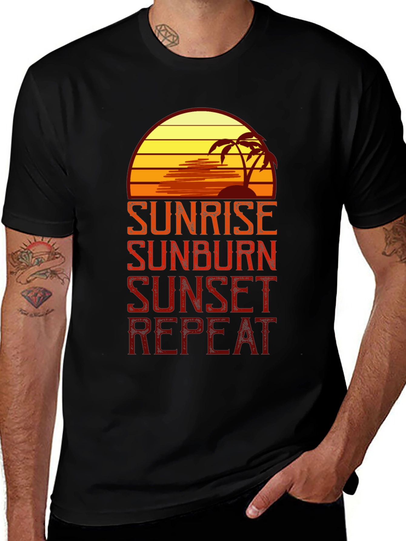 Variant 11 of Sunrise Sunburn Sunset Repeat Graphic Tee