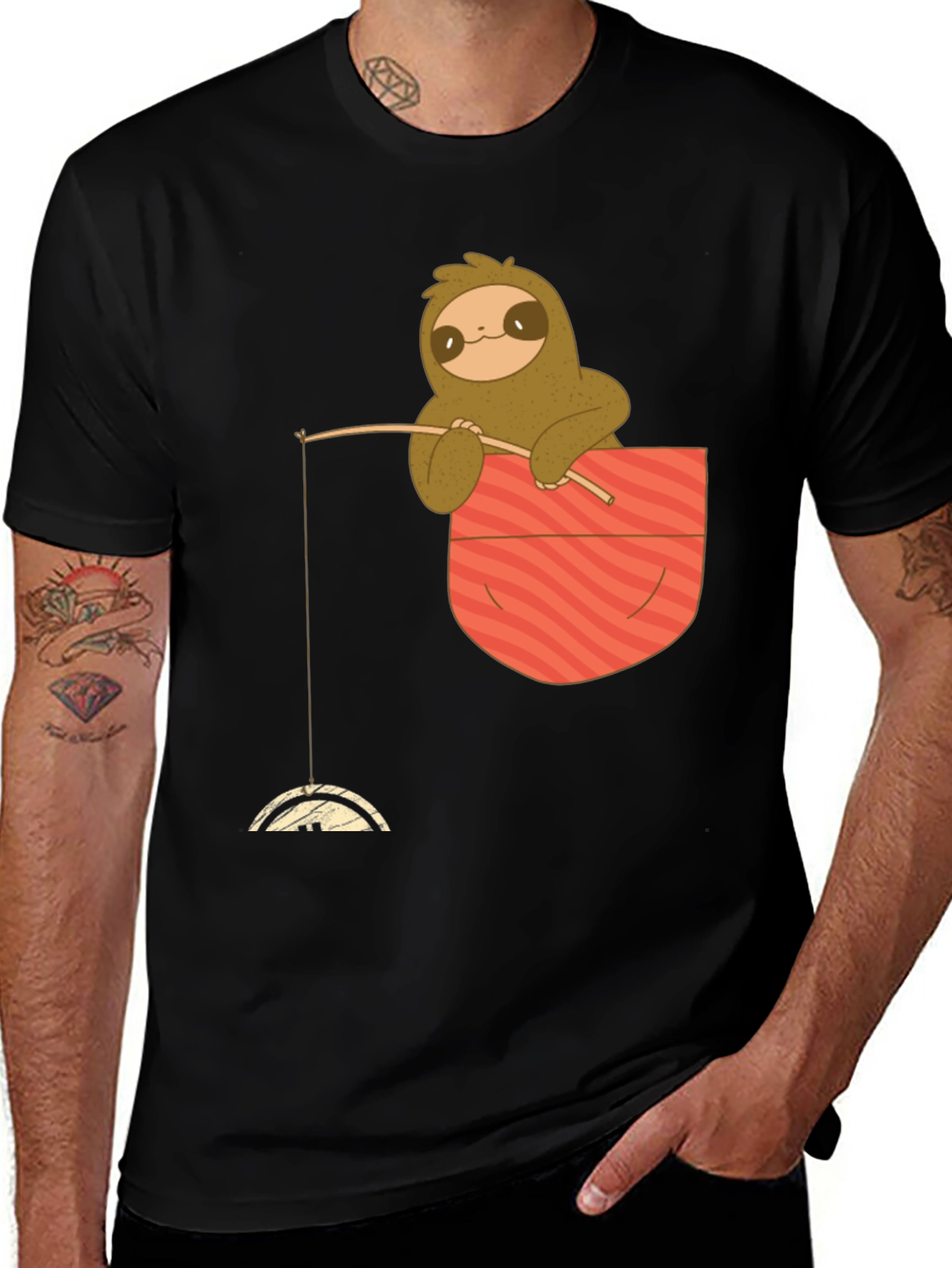 Variant 24 of Sloth Fishing T-Shirt - Pocket Design