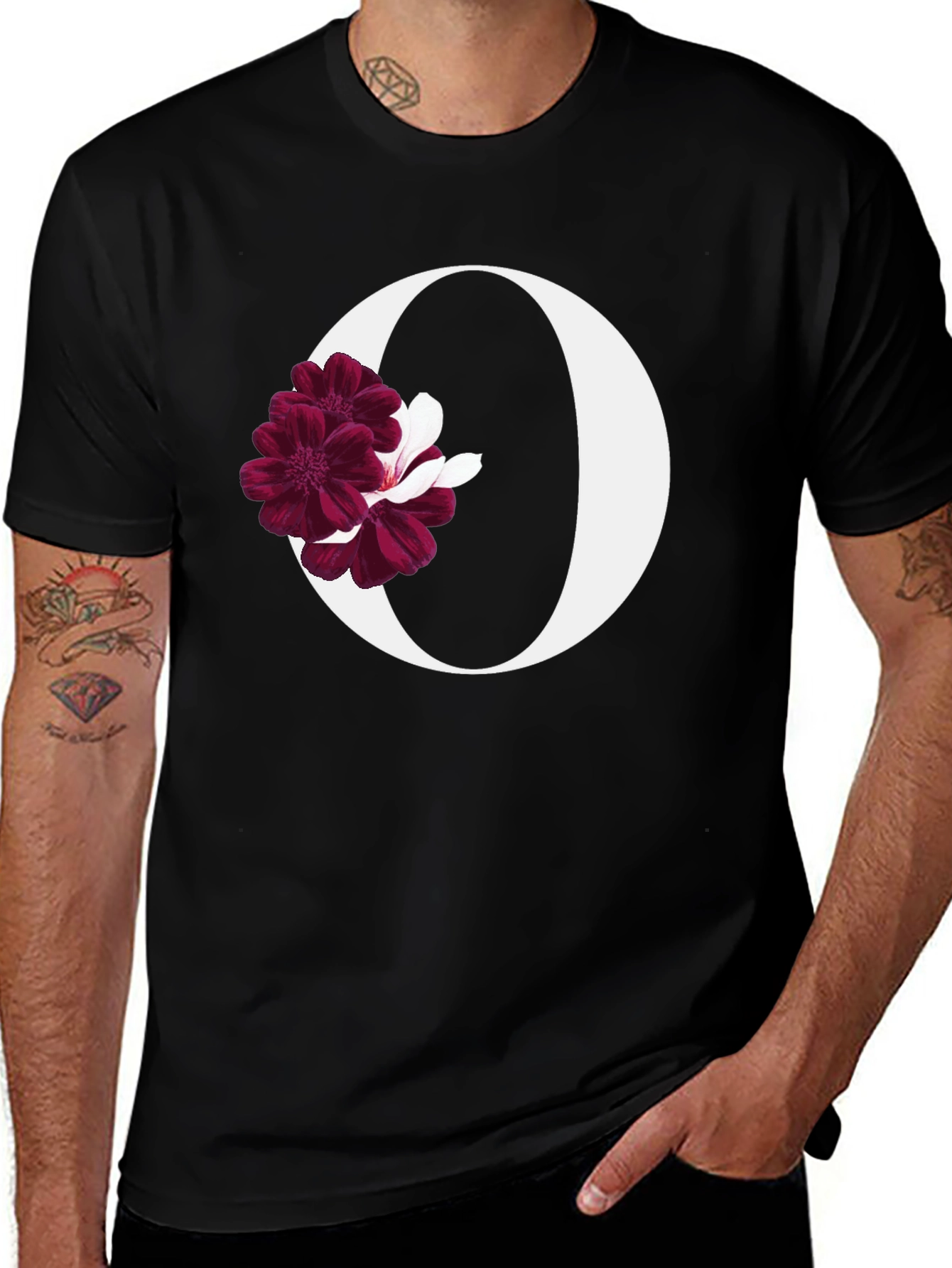 Variant 11 of Floral Letter O Black T-Shirt