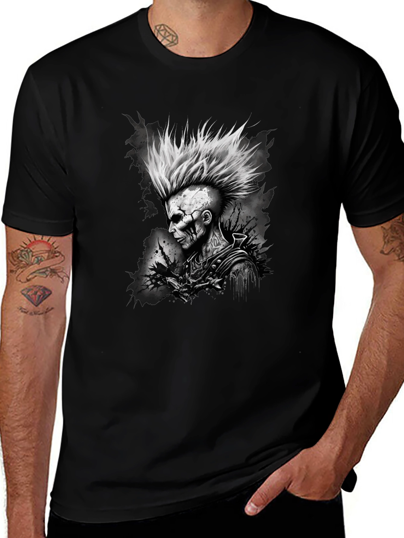 Variant 12 of Punk Rock Skeleton Graphic Tee - Mens Black T-Shirt