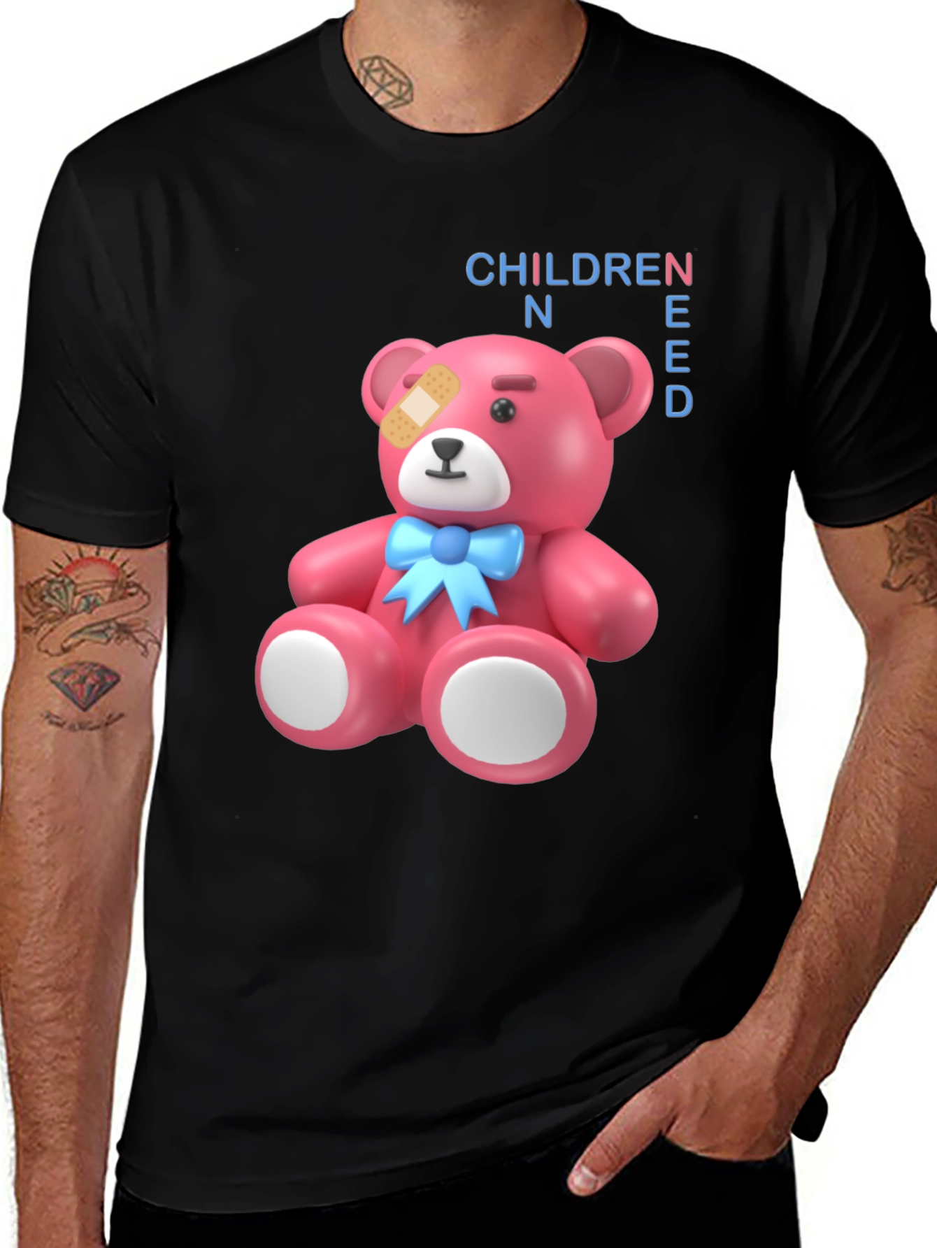 Variant 9 of Children Need Teddy Bear Graphic Black T-Shirt