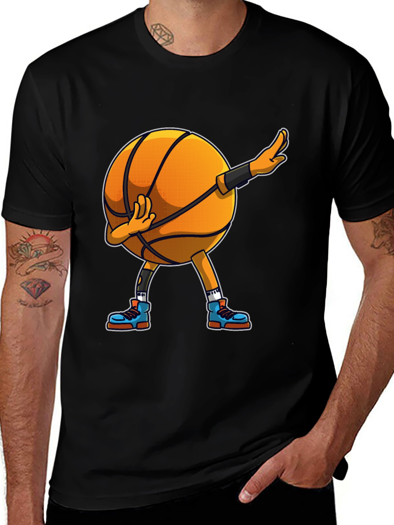 Variant 8 of Dabbing Basketball Graphic Tee - Black Cotton Blend