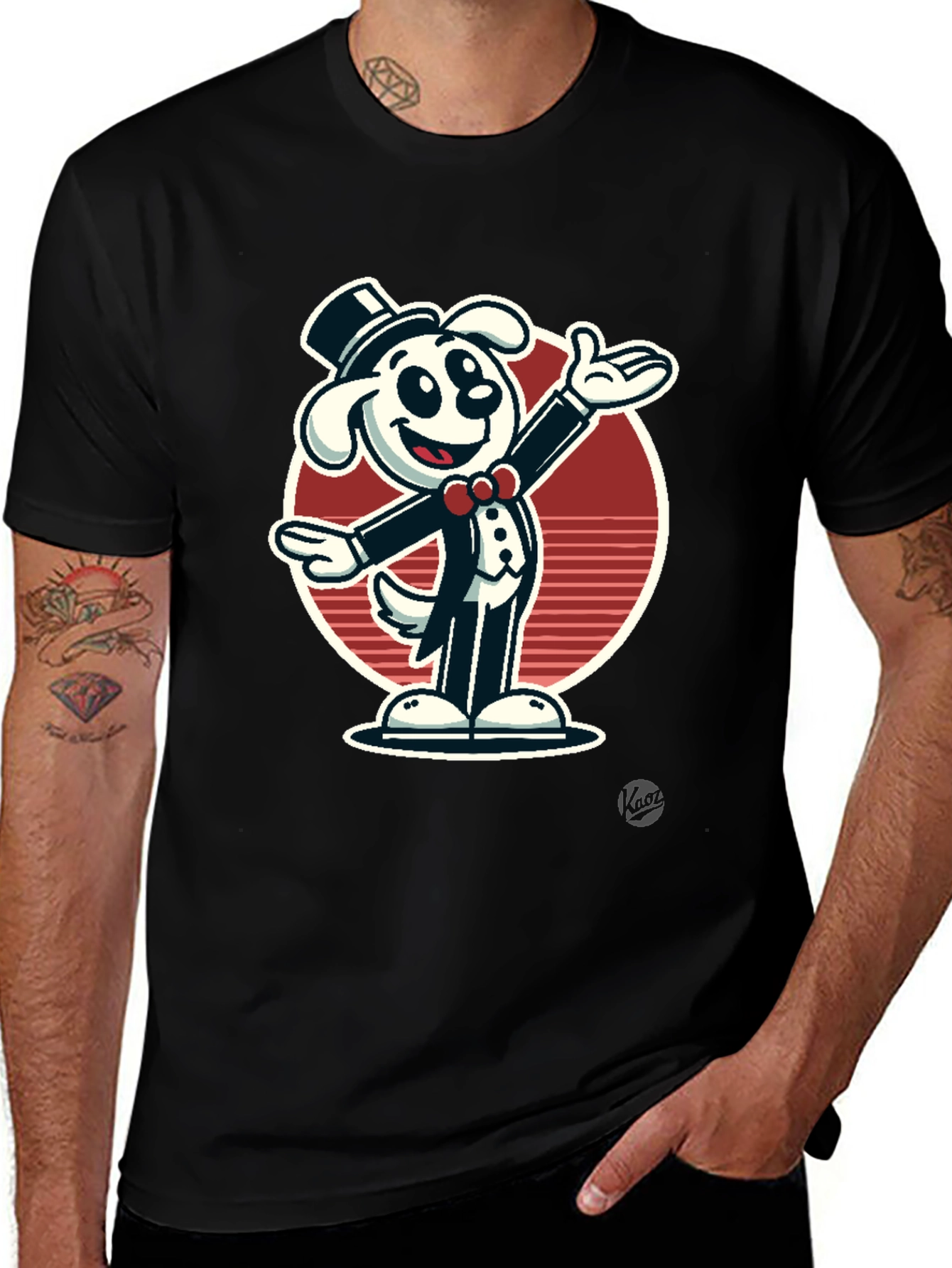 Variant 28 of Dapper Dog Cartoon T-Shirt - Black Cotton Blend