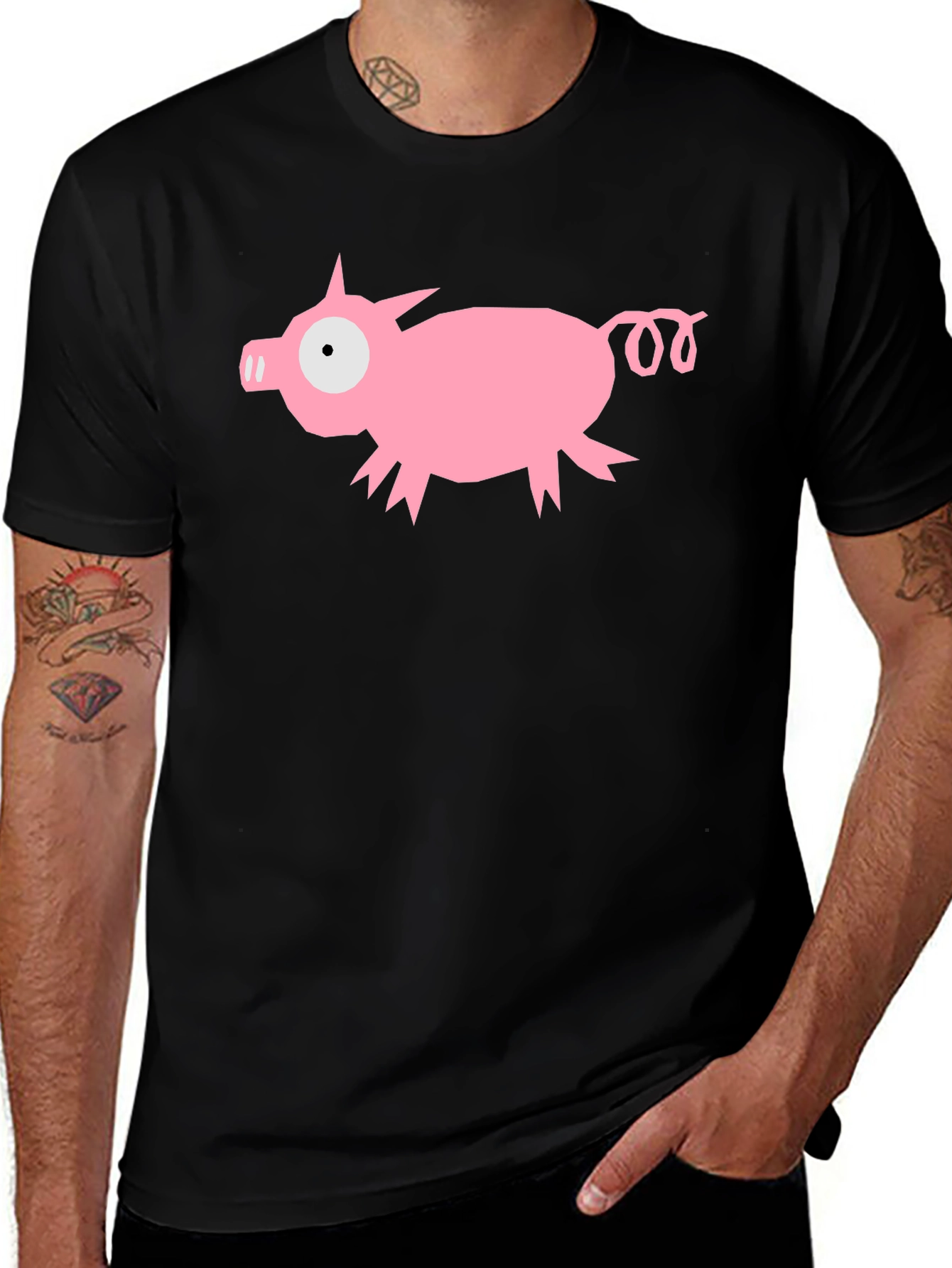 Variant 9 of Funny Pig Graphic Black T-Shirt - Unisex
