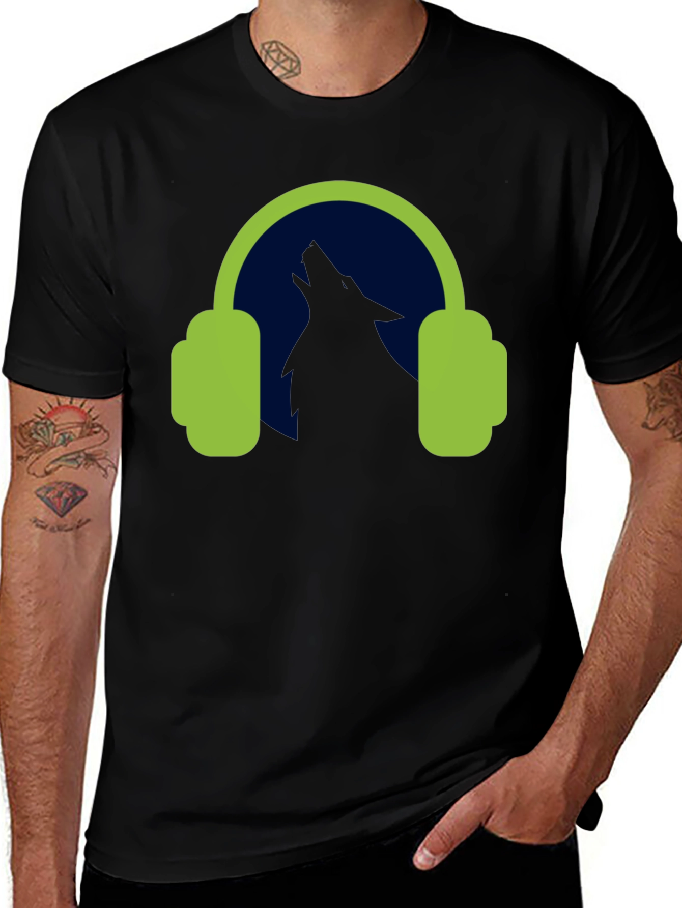 Variant 5 of Wolf Headphones Graphic Tee