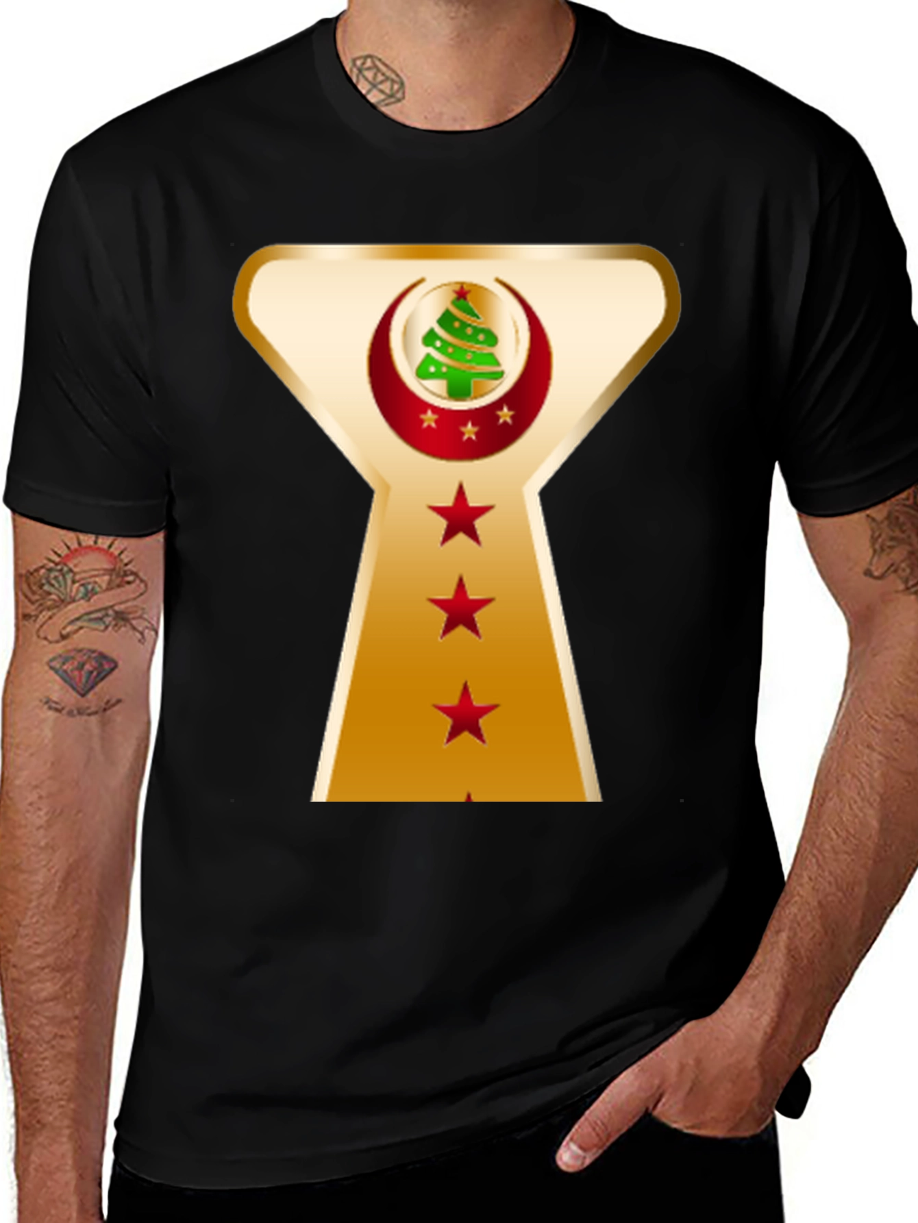 Festive Christmas Tree & Stars Graphic T-Shirt