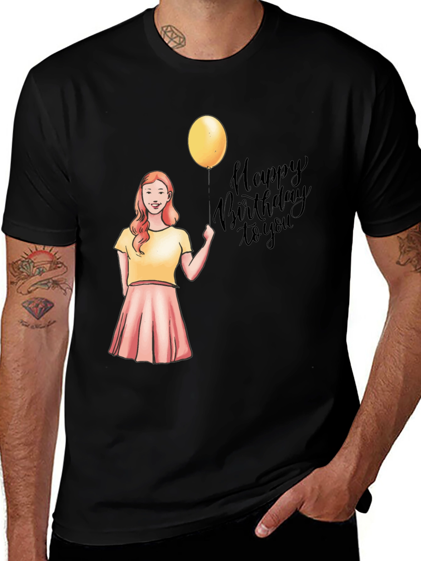 Variant 11 of Happy Birthday Girl on Black T-Shirt