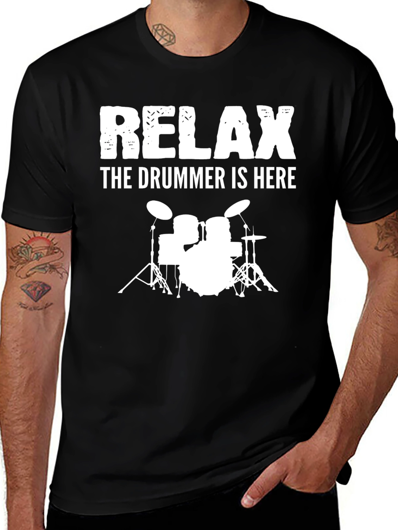 Variant 9 of Relax, The Drummer Is Here - Black T-Shirt