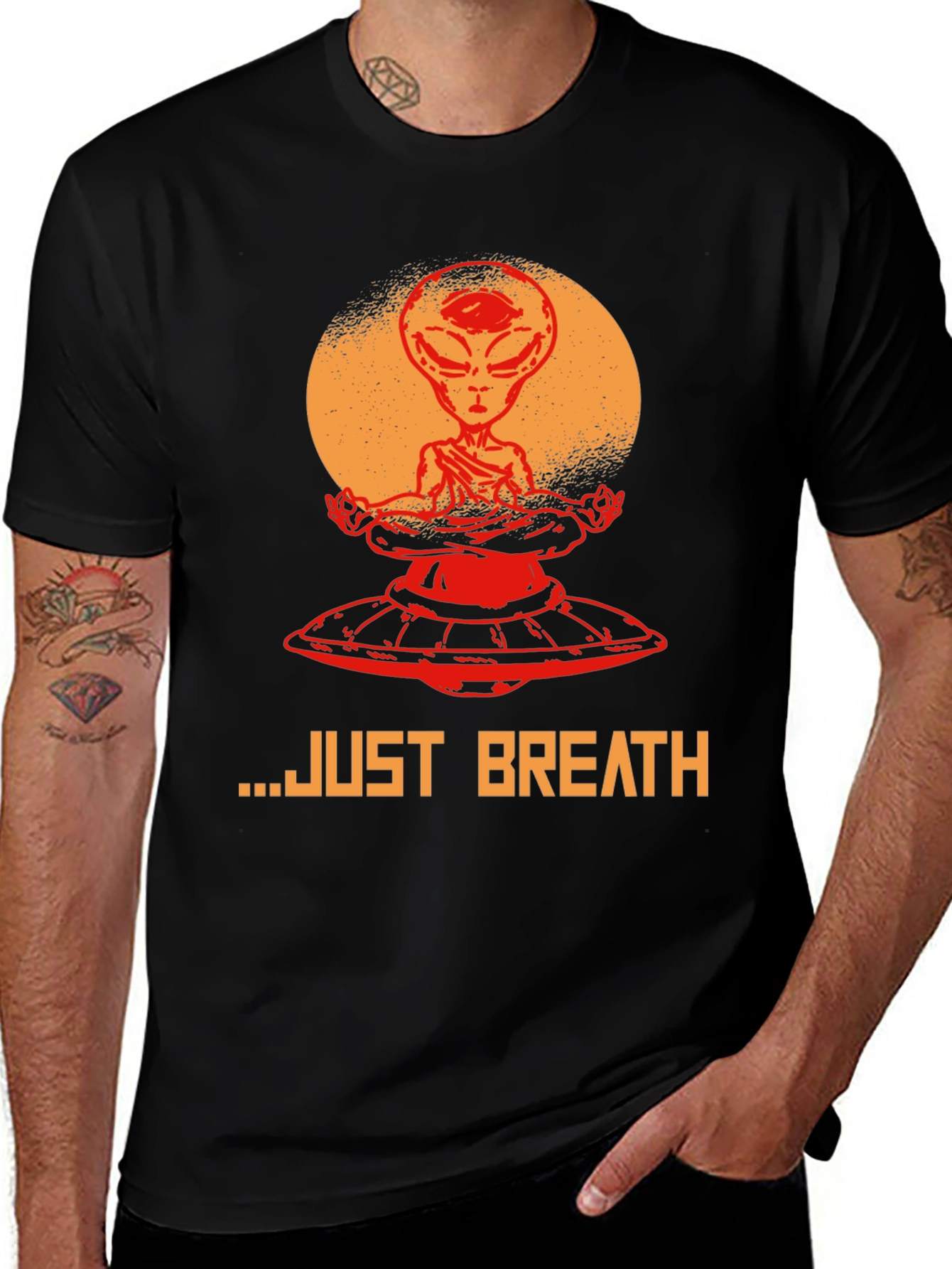 Variant 24 of Alien Meditation T-Shirt - Just Breathe Graphic Tee