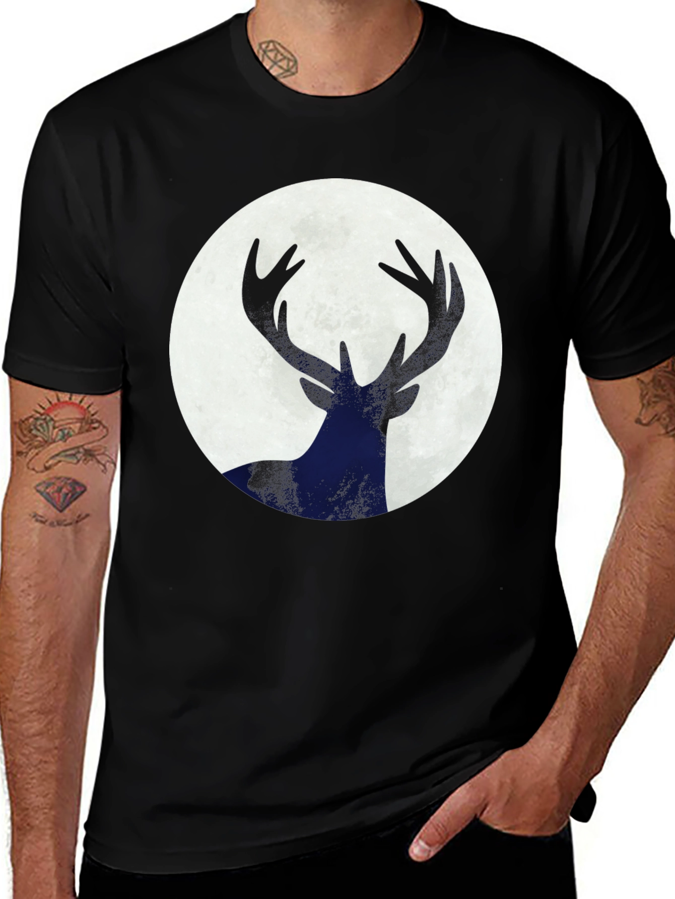Variant 13 of Deer Silhouette Moon Graphic Tee - Black
