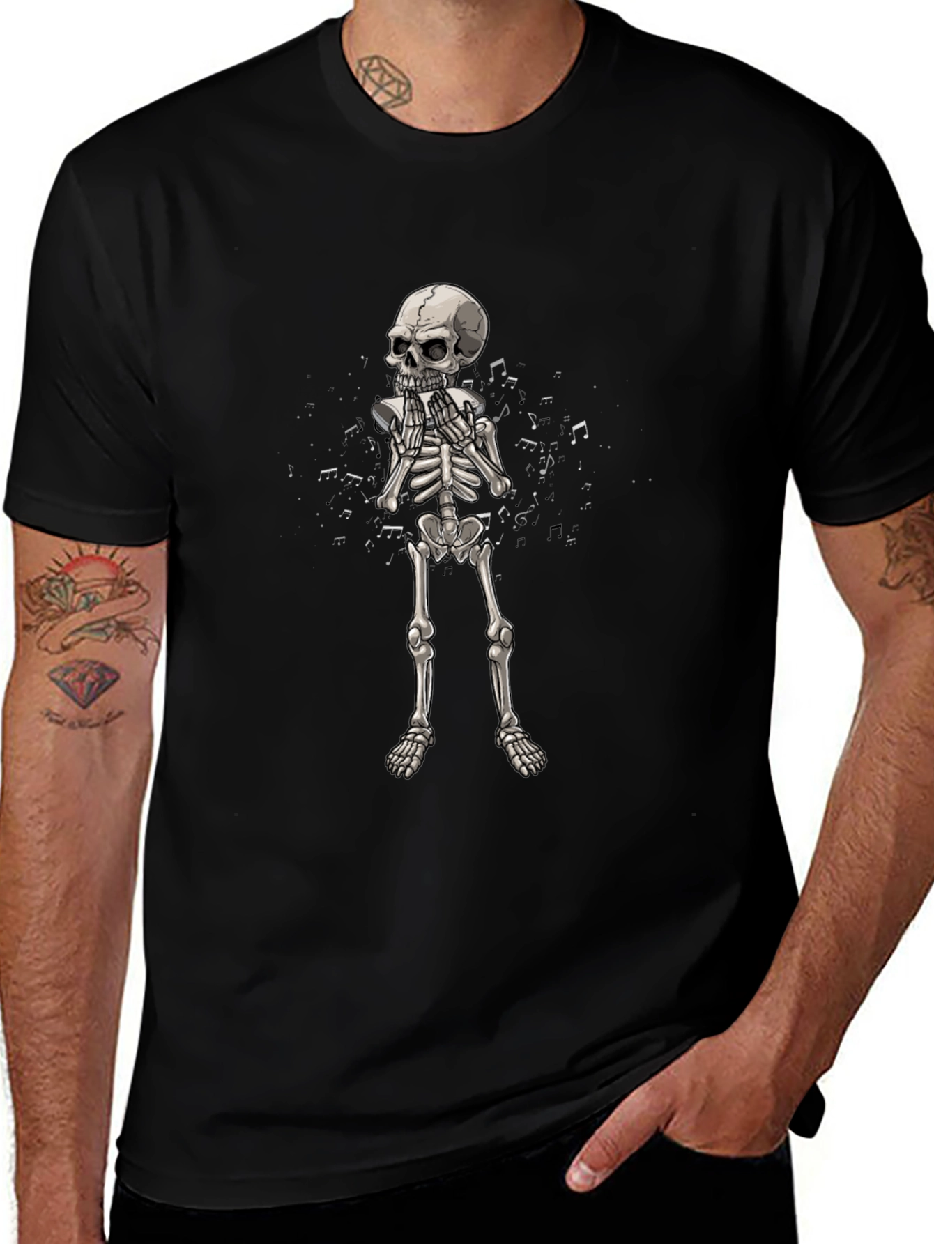 Variant 19 of Skeleton Graphic Tee - Musical Bones Black T-Shirt