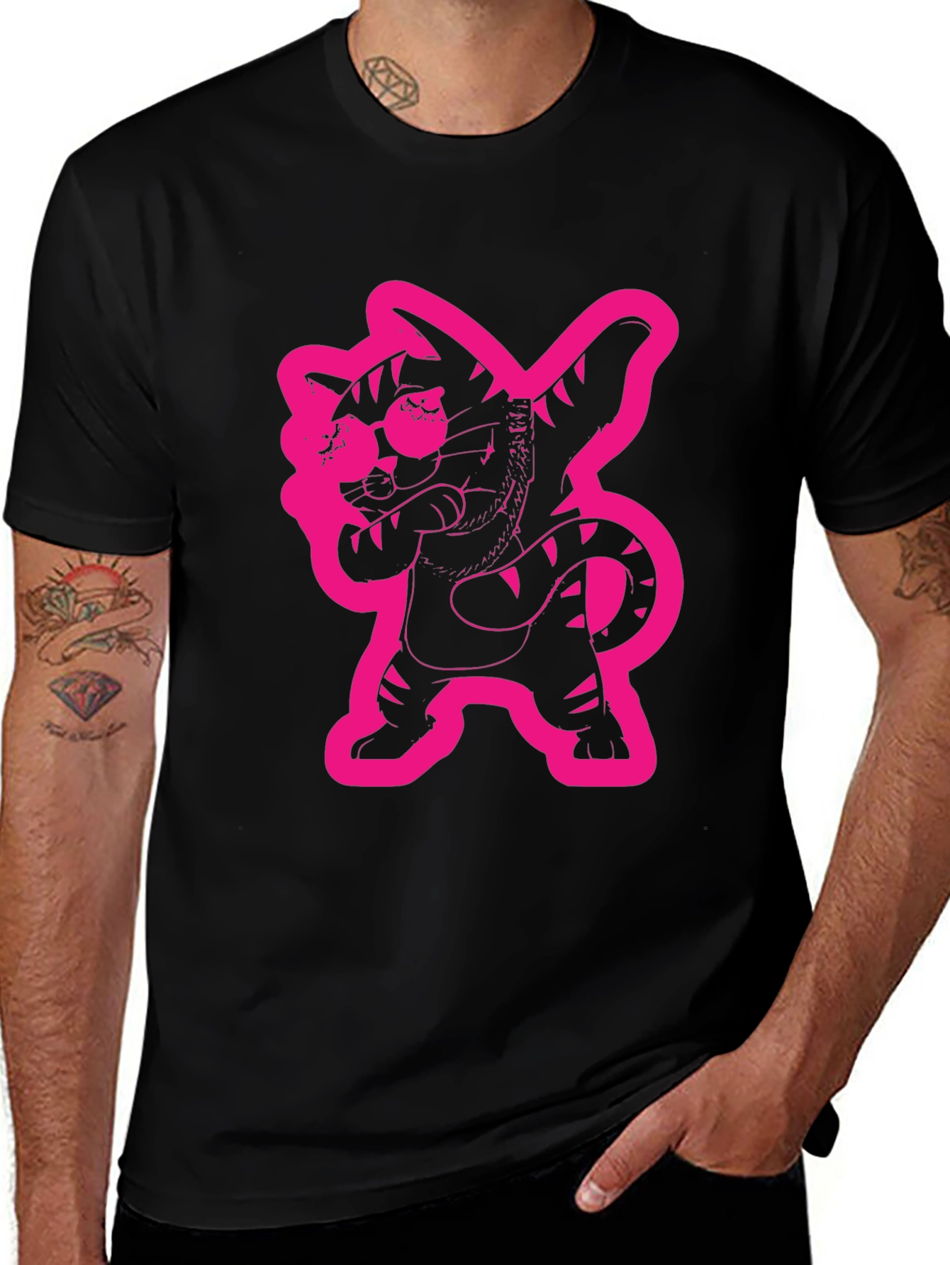 Variant 25 of Dabbing Cat Graphic Tee - Cool Black T-Shirt