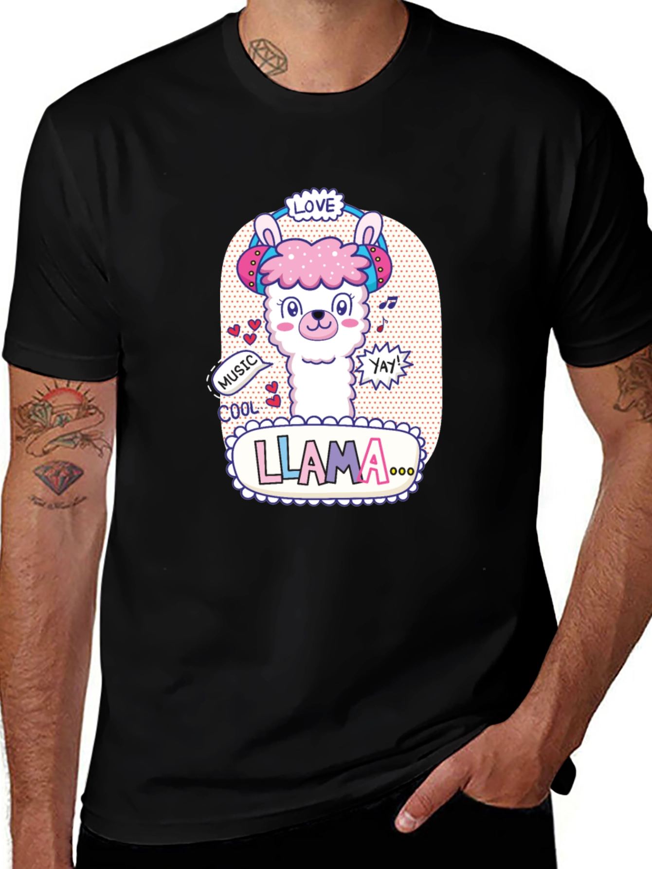 Cute Llama Headphones Graphic T-Shirt