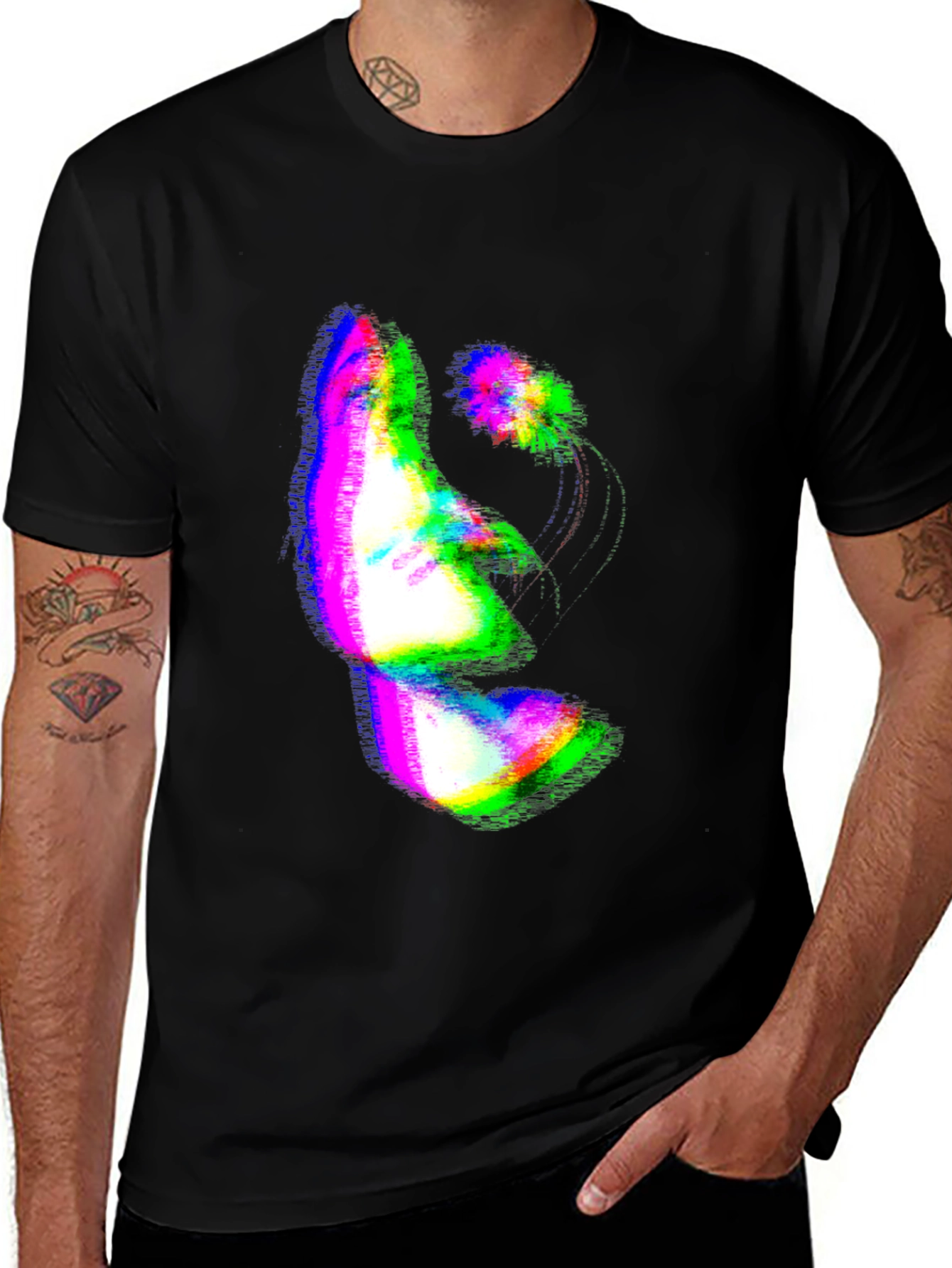Variant 17 of Abstract Glitch Art Face Black T-Shirt