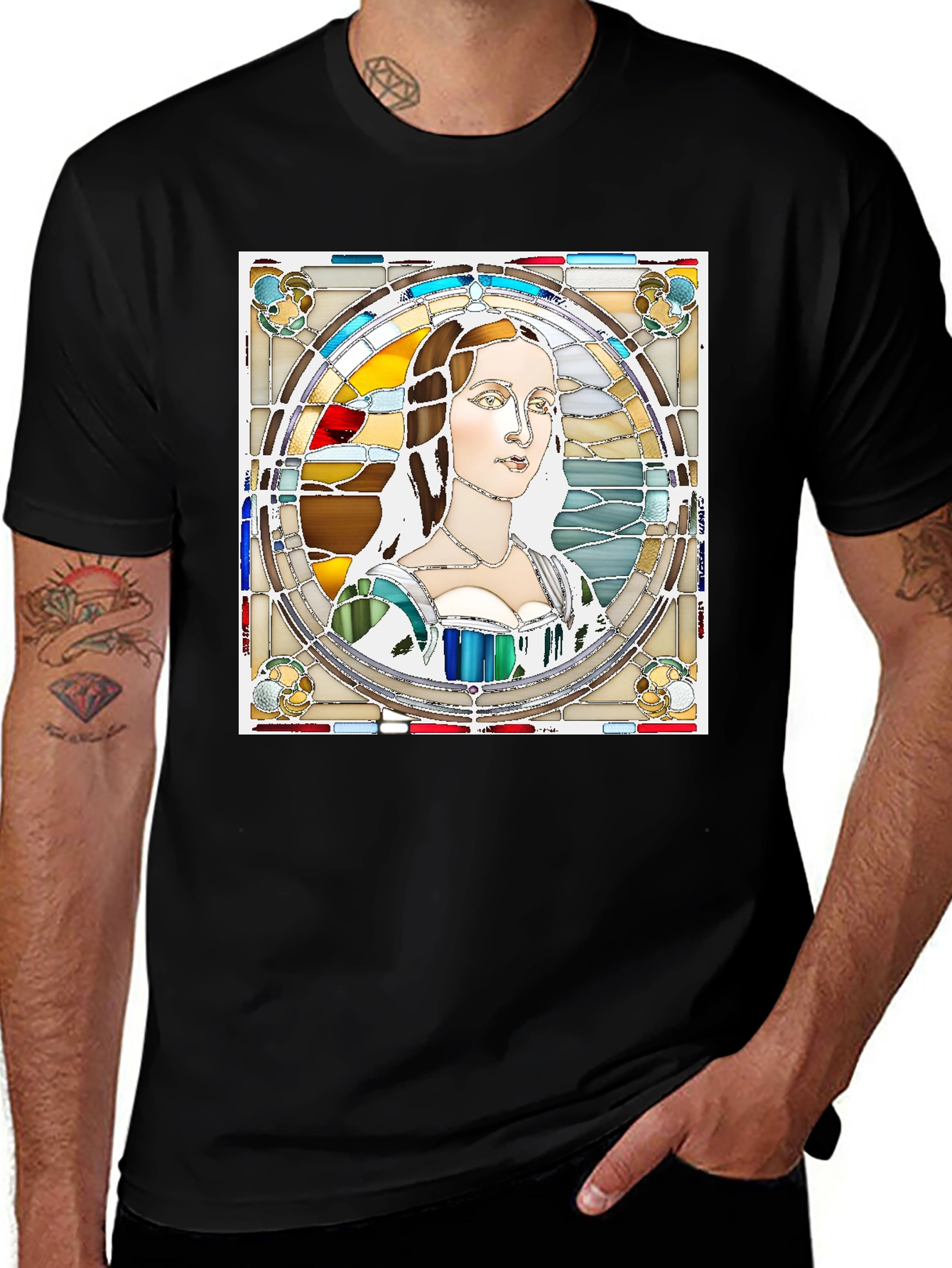 Variant 8 of Renaissance Lady Stained Glass Style Graphic Tee