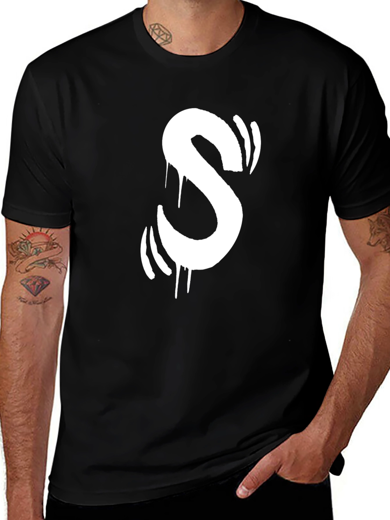 Variant 19 of Urban Style Black T-Shirt with White Graffiti "S"