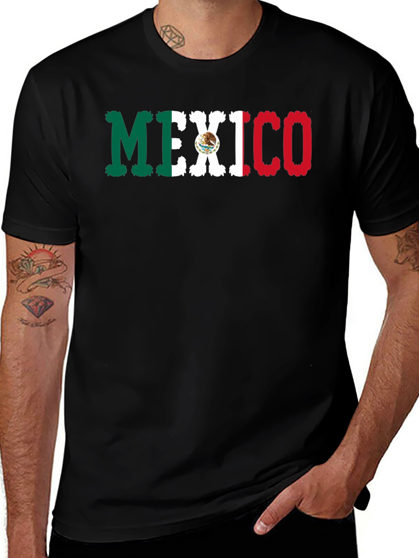 Mexico Flag Graphic Print Black T-Shirt