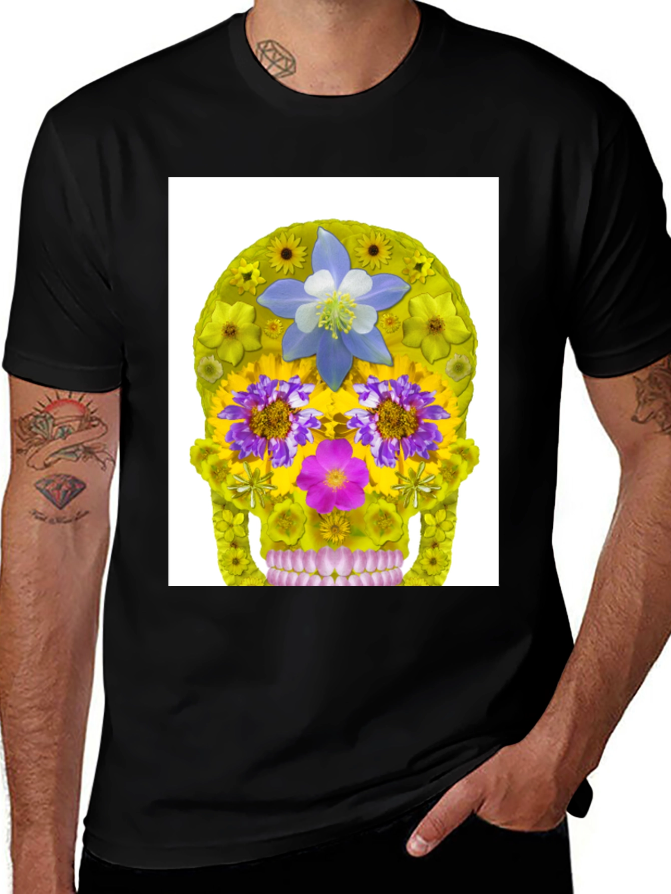 Variant 17 of Floral Skull Graphic Tee - Artistic Design