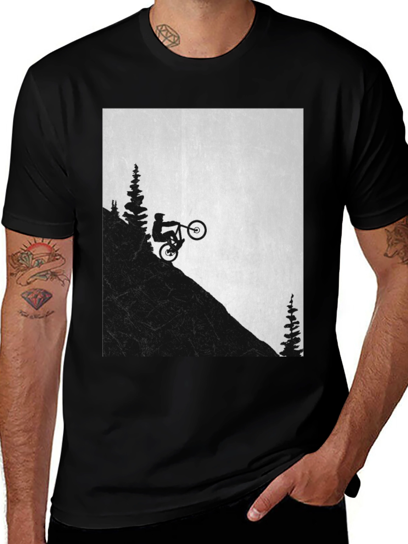 Variant 16 of Mountain Biker Silhouette Black T-Shirt