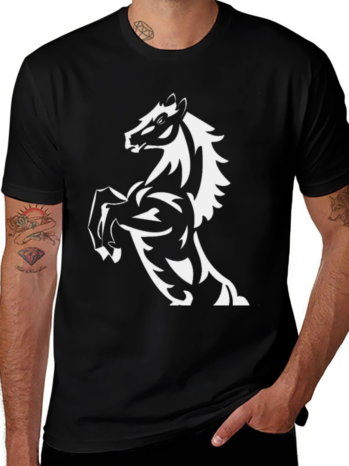 Variant 8 of Men's Black T-Shirt with Horse Graphic