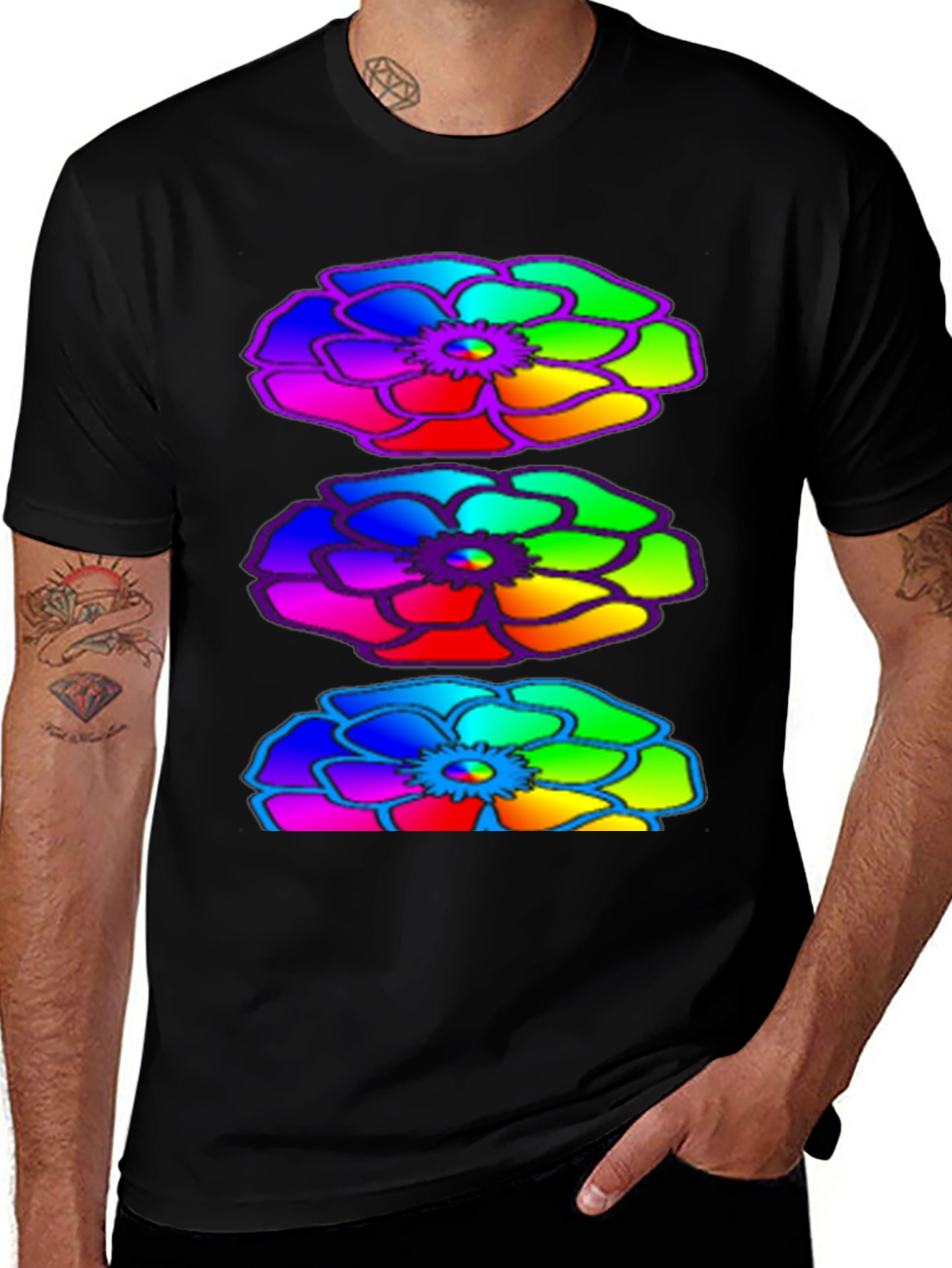Variant 17 of Rainbow Floral Black T-Shirt