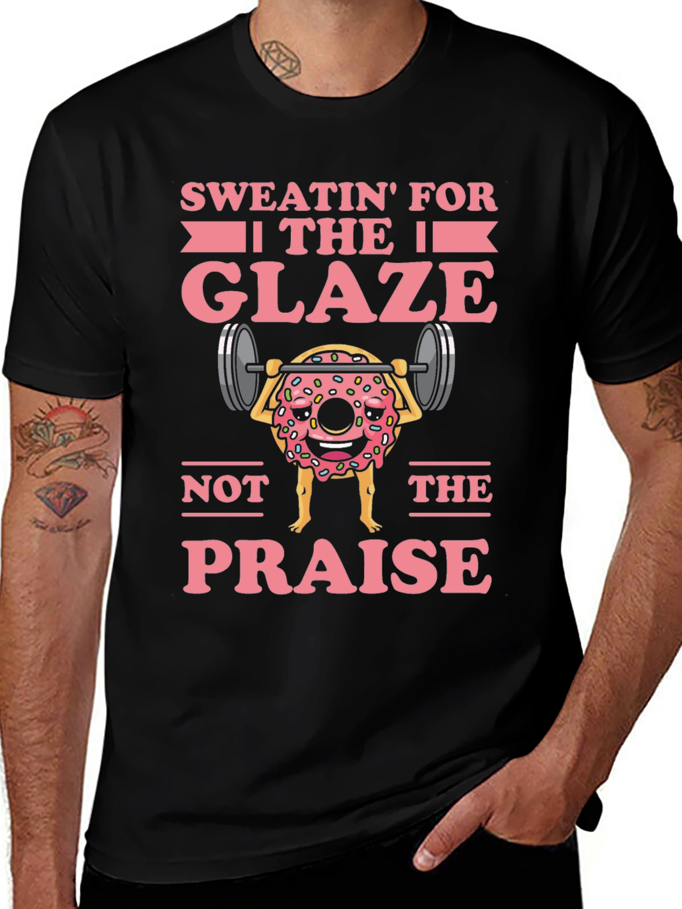 Variant 26 of Sweatin' for the Glaze T-Shirt - Funny Donut Workout Tee