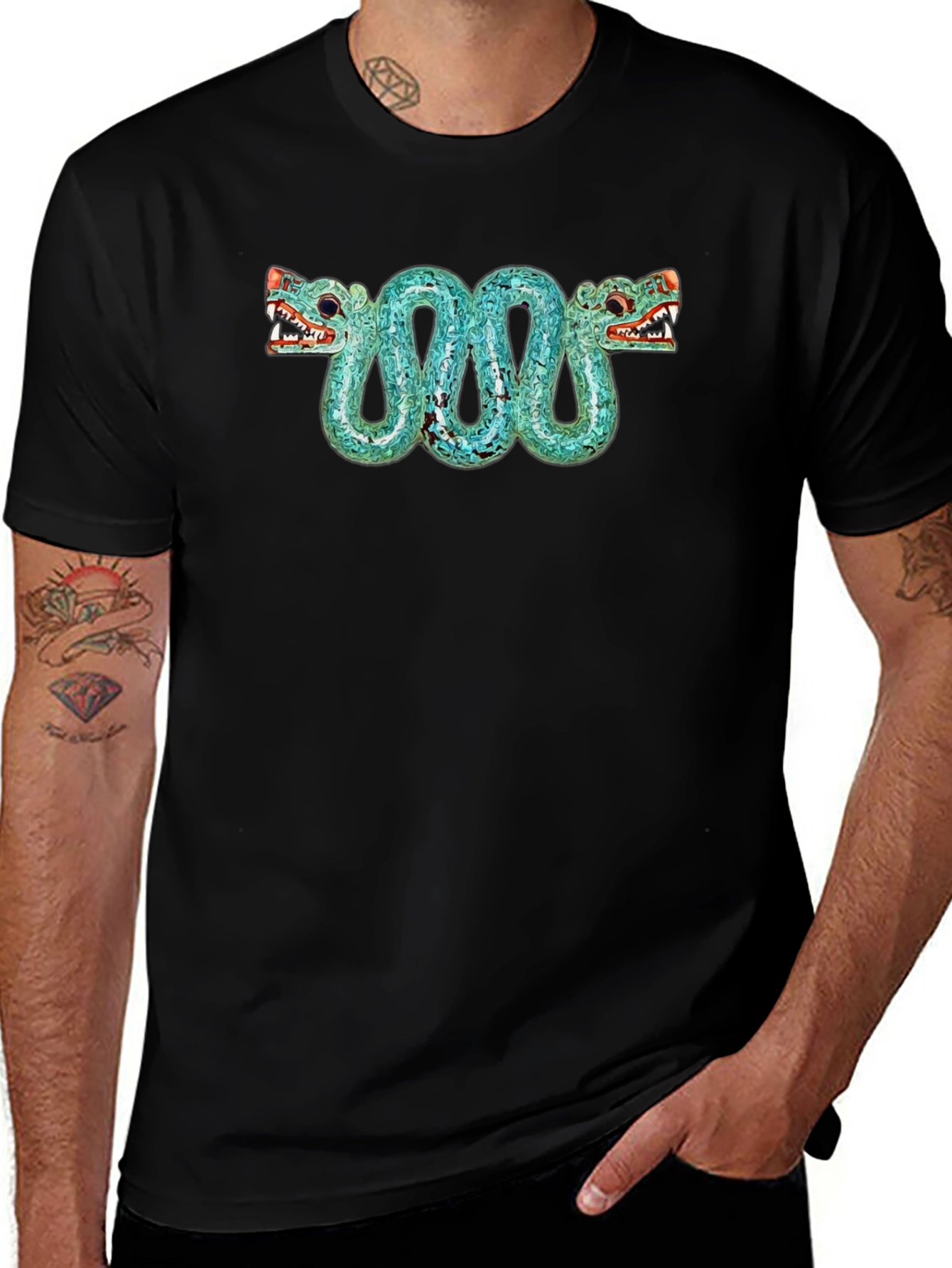 Variant 27 of Aztec Serpent T-Shirt - Black Graphic Tee
