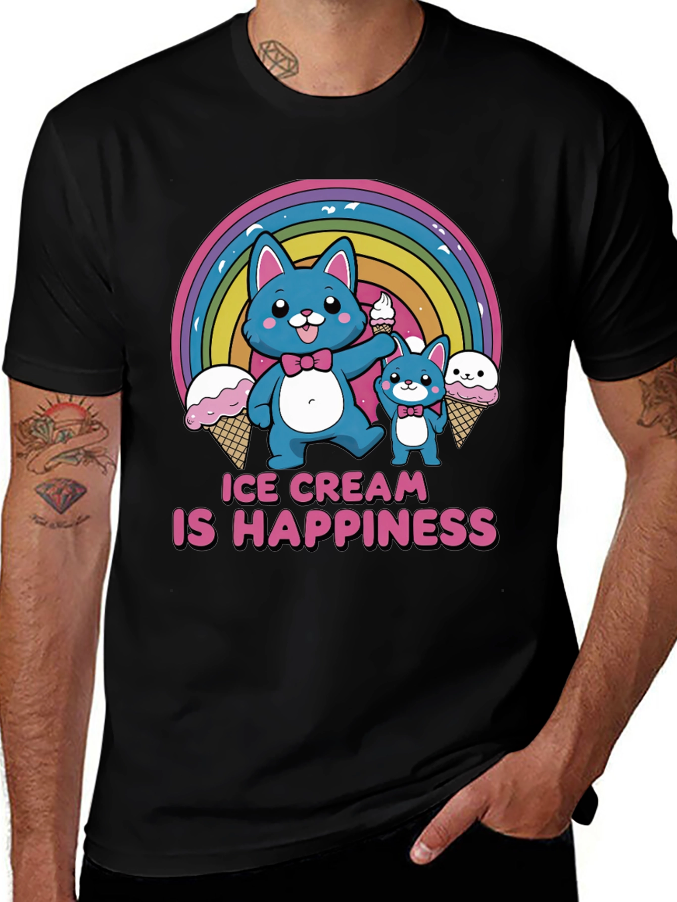 Variant 25 of Ice Cream Happiness Graphic T-Shirt - Cute Cartoon Cats Rainbow