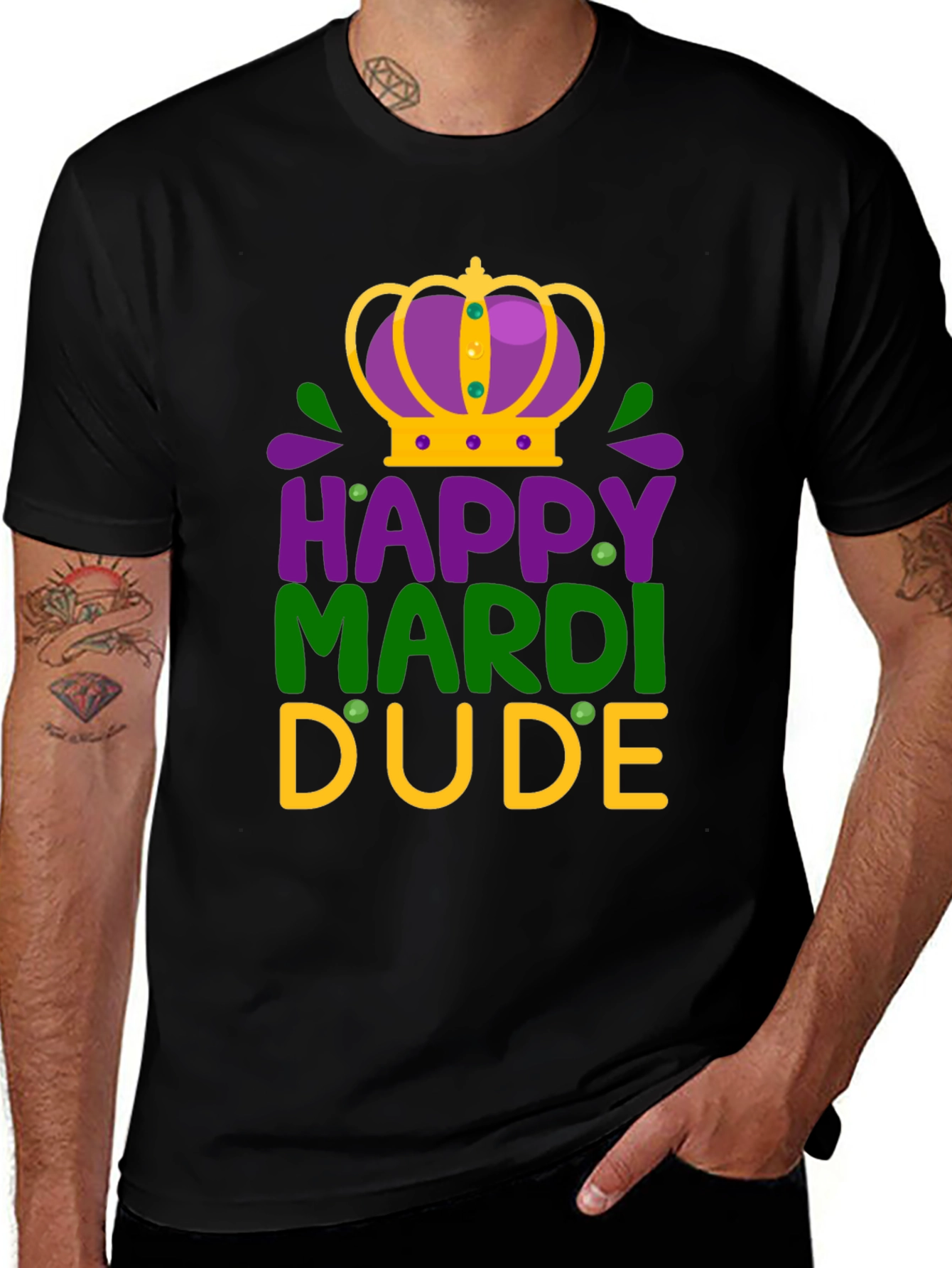 Mardi Gras Dude T-Shirt: Purple, Green, Gold Tee