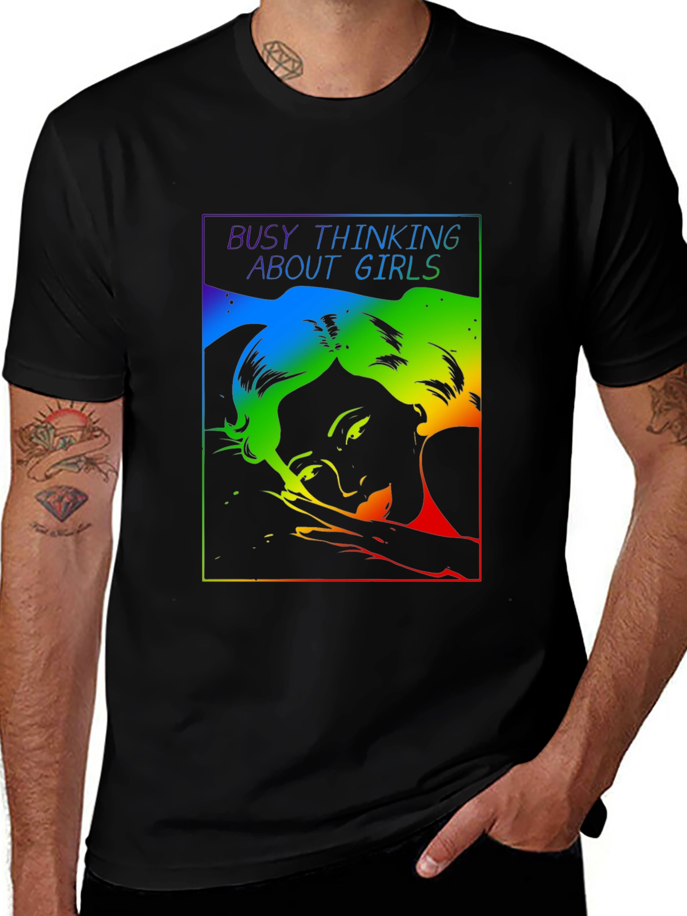 Variant 27 of Busy Thinking About Girls Graphic Tee - LGBTQ Pride Shirt